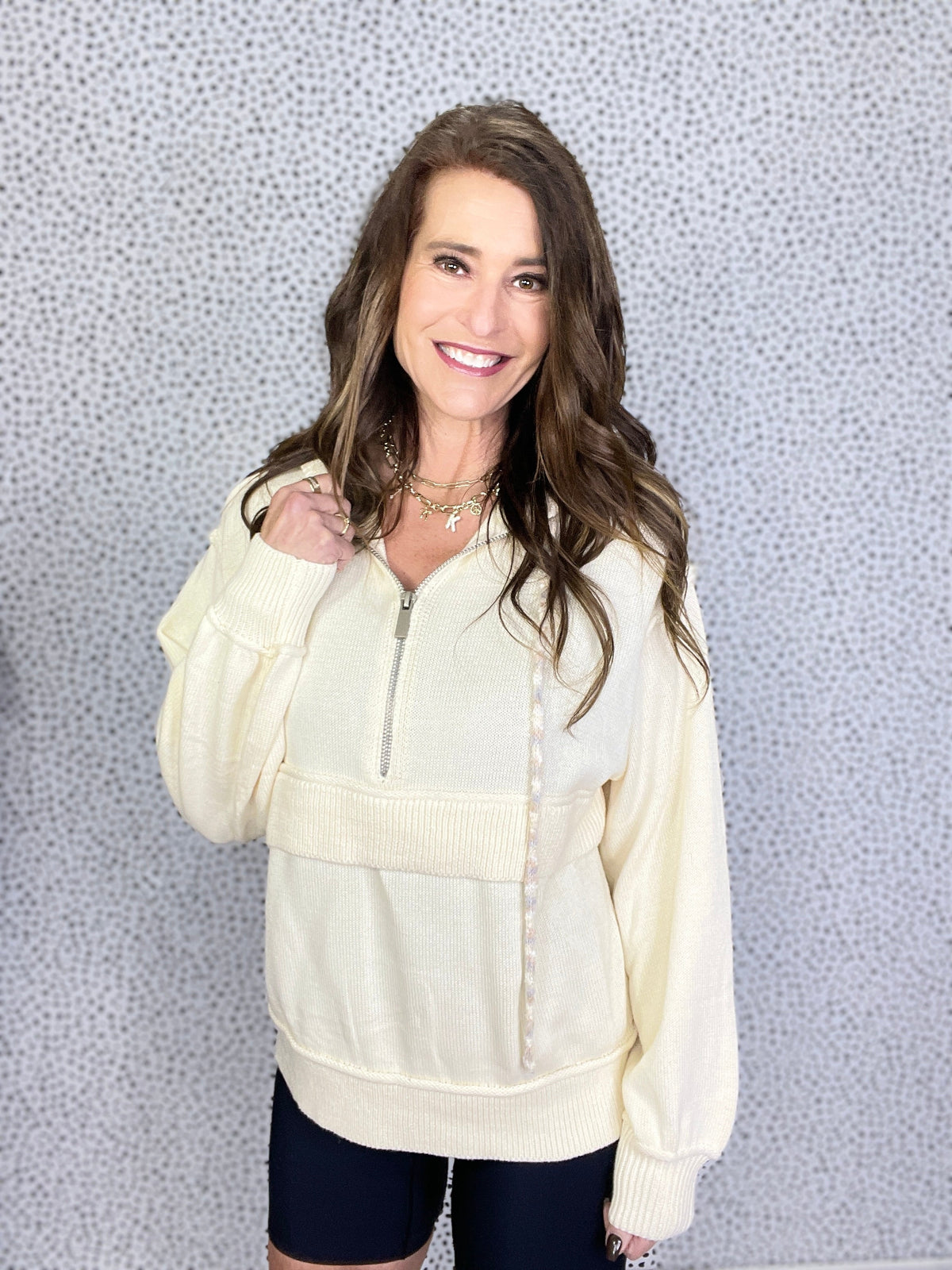POL Here We Are Half Zip Hooded Sweater Top In 3 Colors *Final Sale*