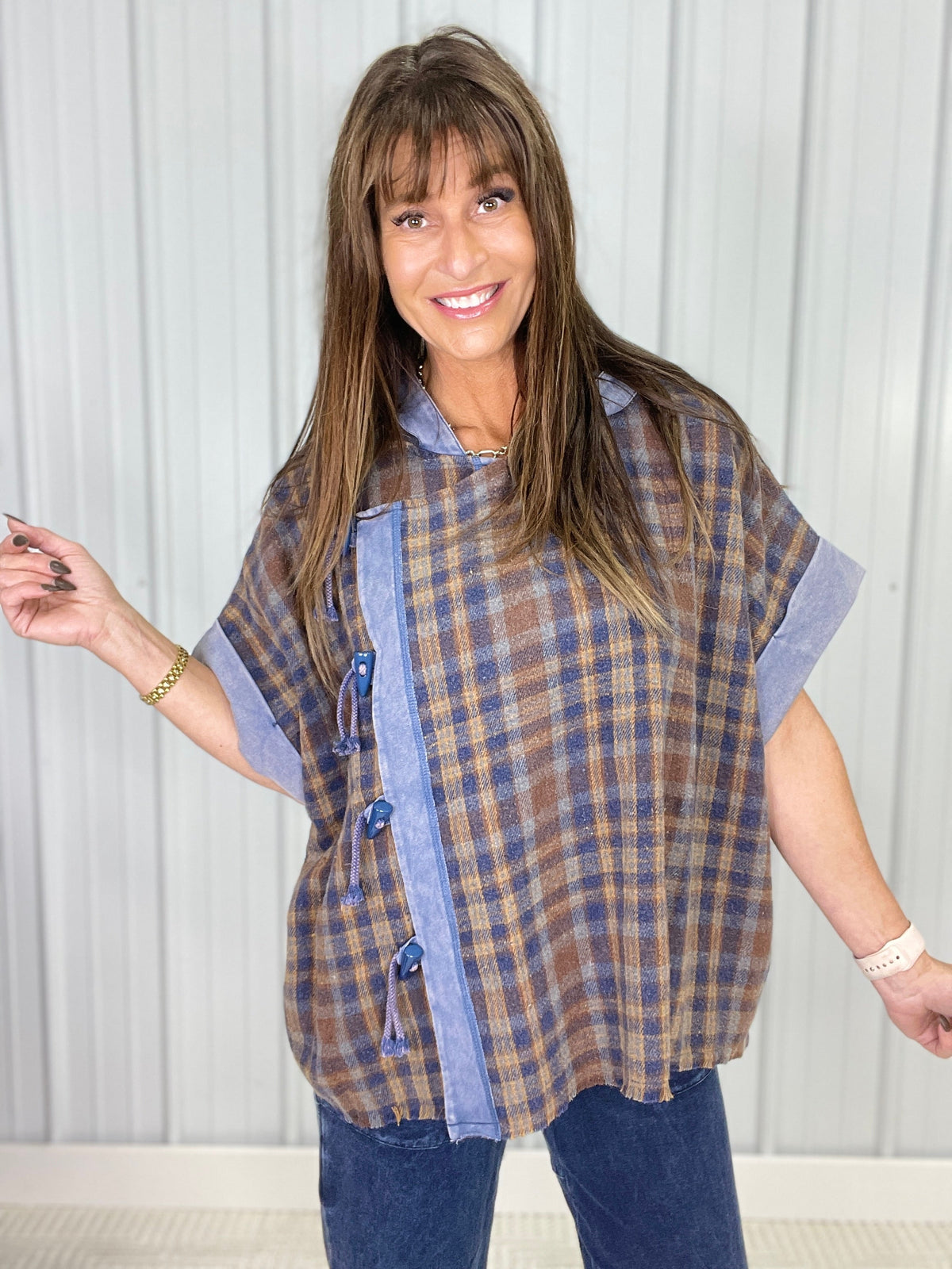 Oli & Hali Heading Home Poncho Style Jacket In Blue *Final Sale*