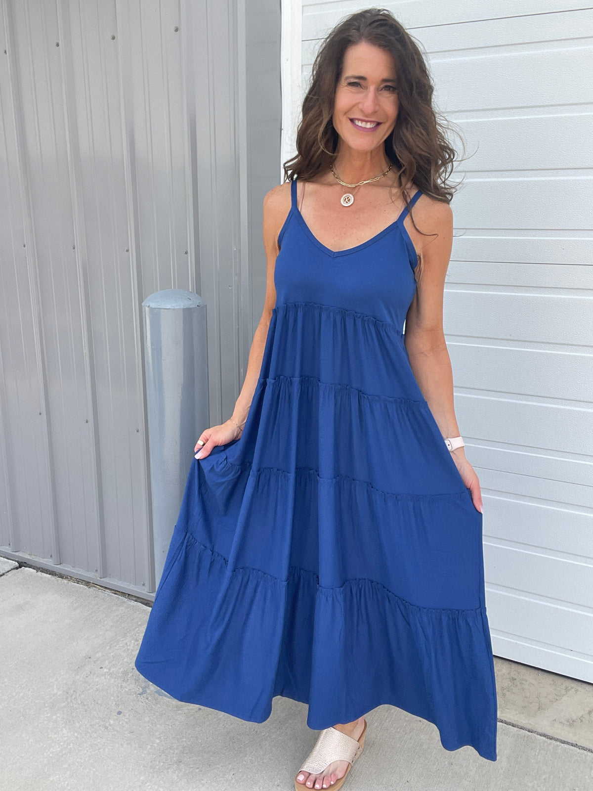 She's Got The Look Tiered Cami V Neck Adjustable Strap Maxi Dress In 4 Colors *Final Sale*