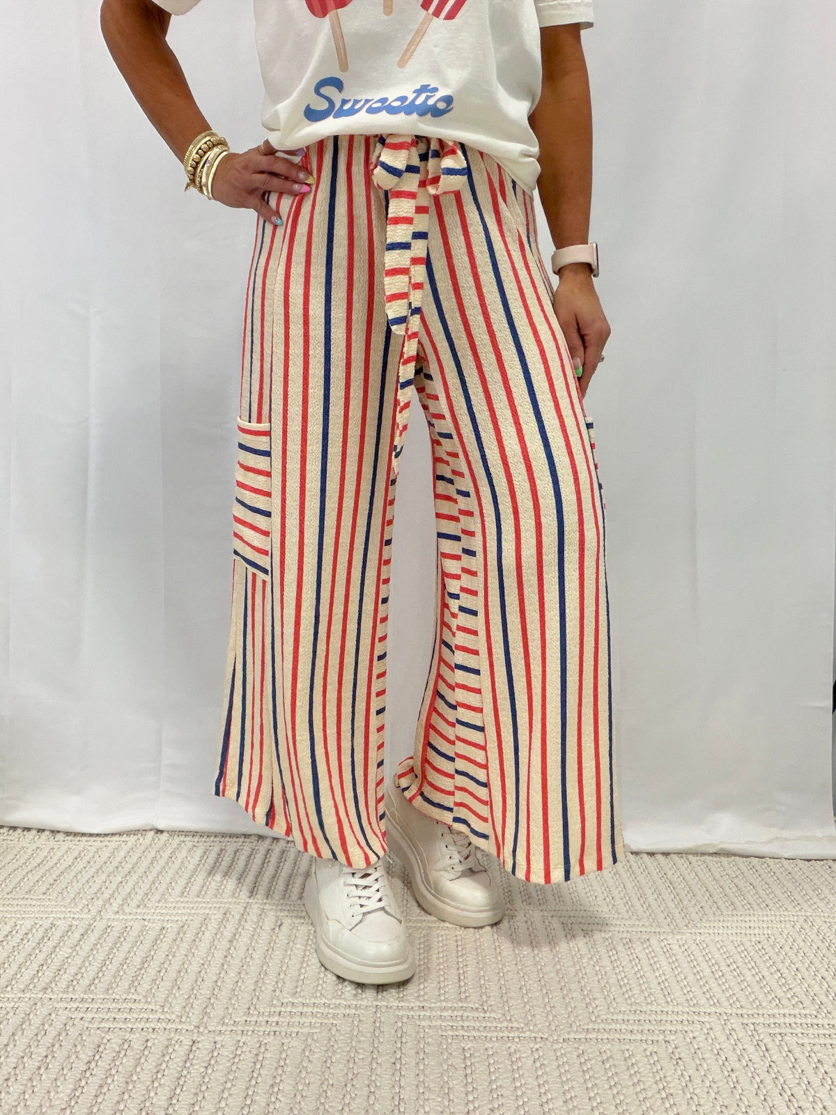 Back Together Striped Pants In Red/Blue