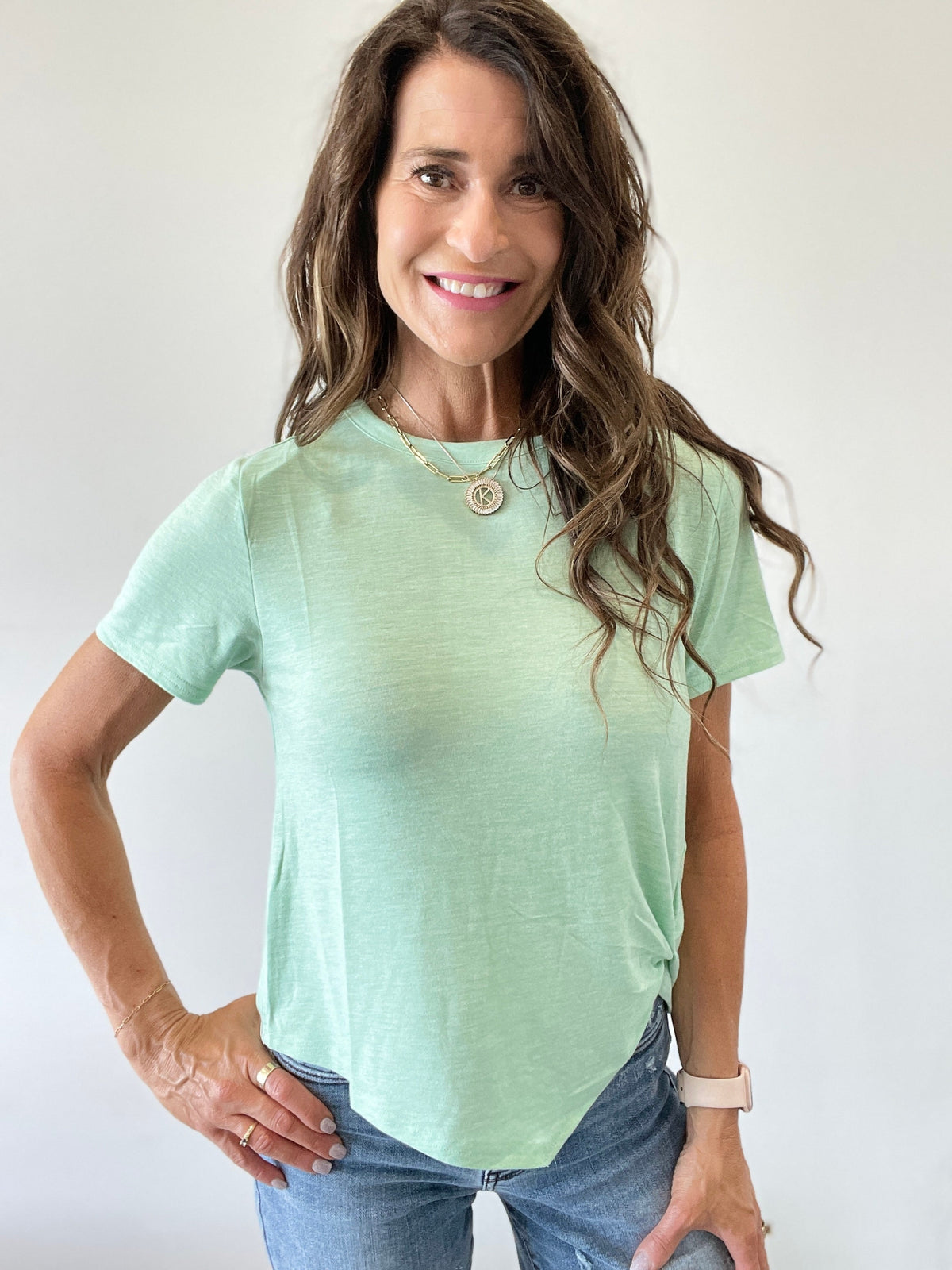 Tee Shirt With A Twist Top In 5 Colors: Blue, Coral, Mint, Pink, White