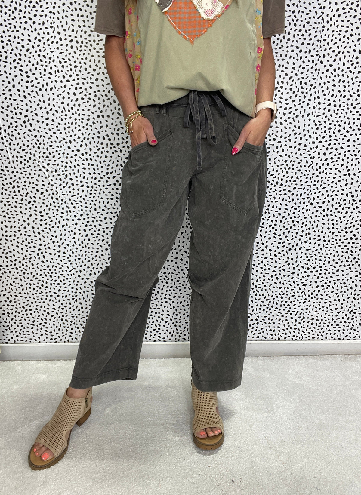 Standing Clear Mineral Washed Terry Knit Pants In Ash *Final Sale*