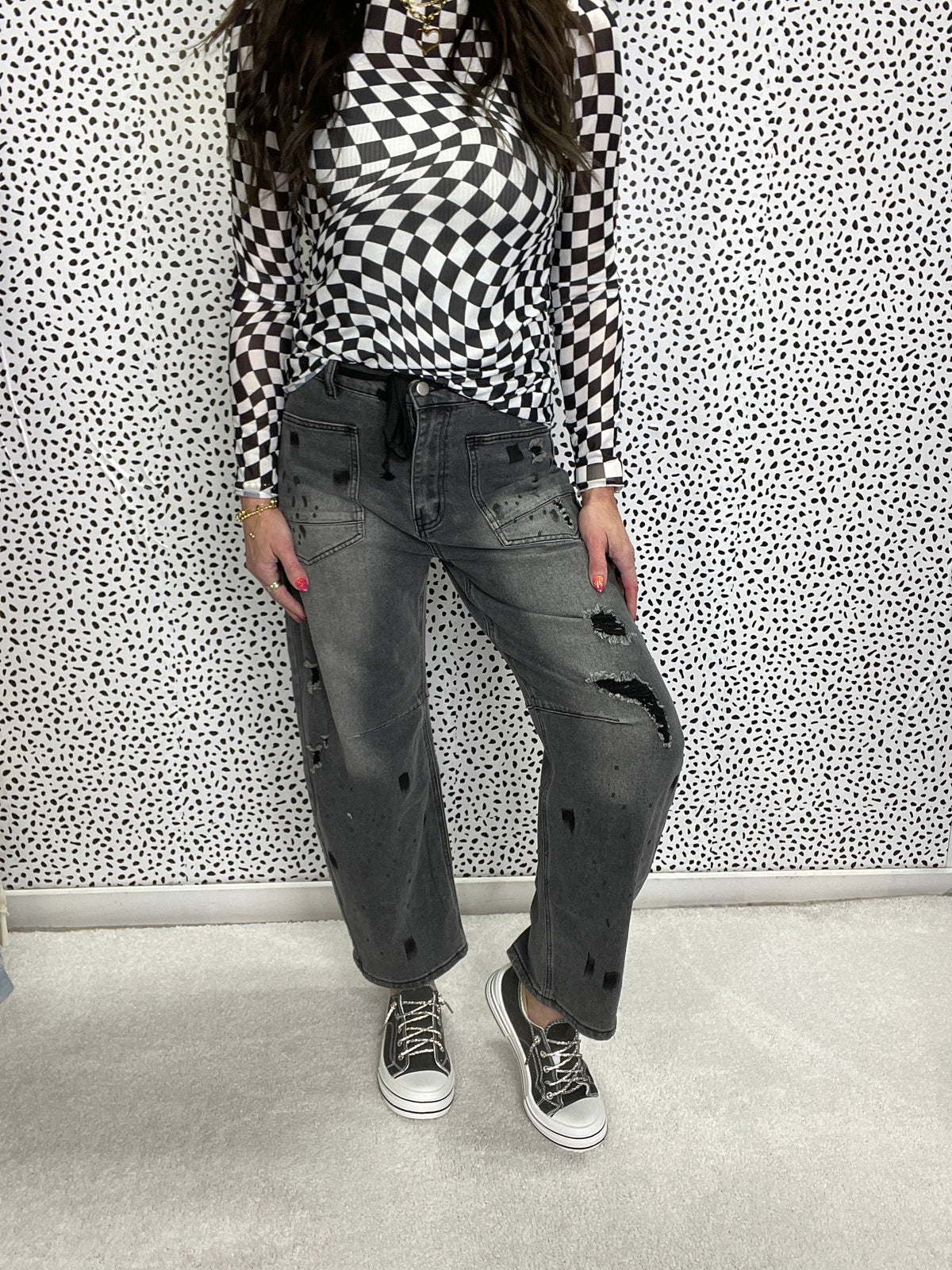 Lainey Washed Distressed Barrel Jeans 693 In 3 Colors