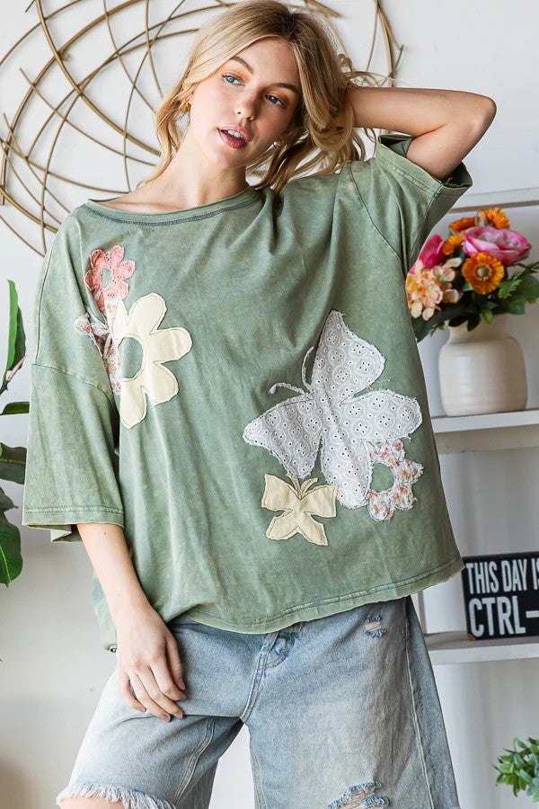 Oli & Hali Butterfly Bliss Patchwork Top In 2 Colors *Final Sale*