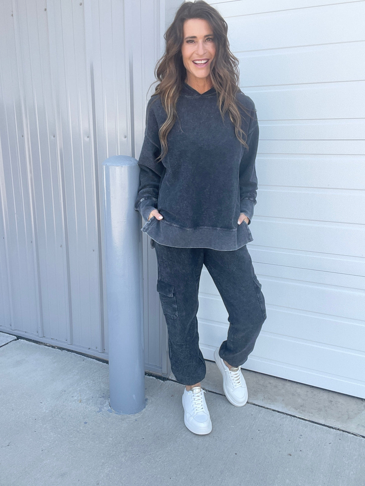 Corded Snow Washed Relaxed Jogger In 3 Colors: Black, Light Mocha, Light Purple