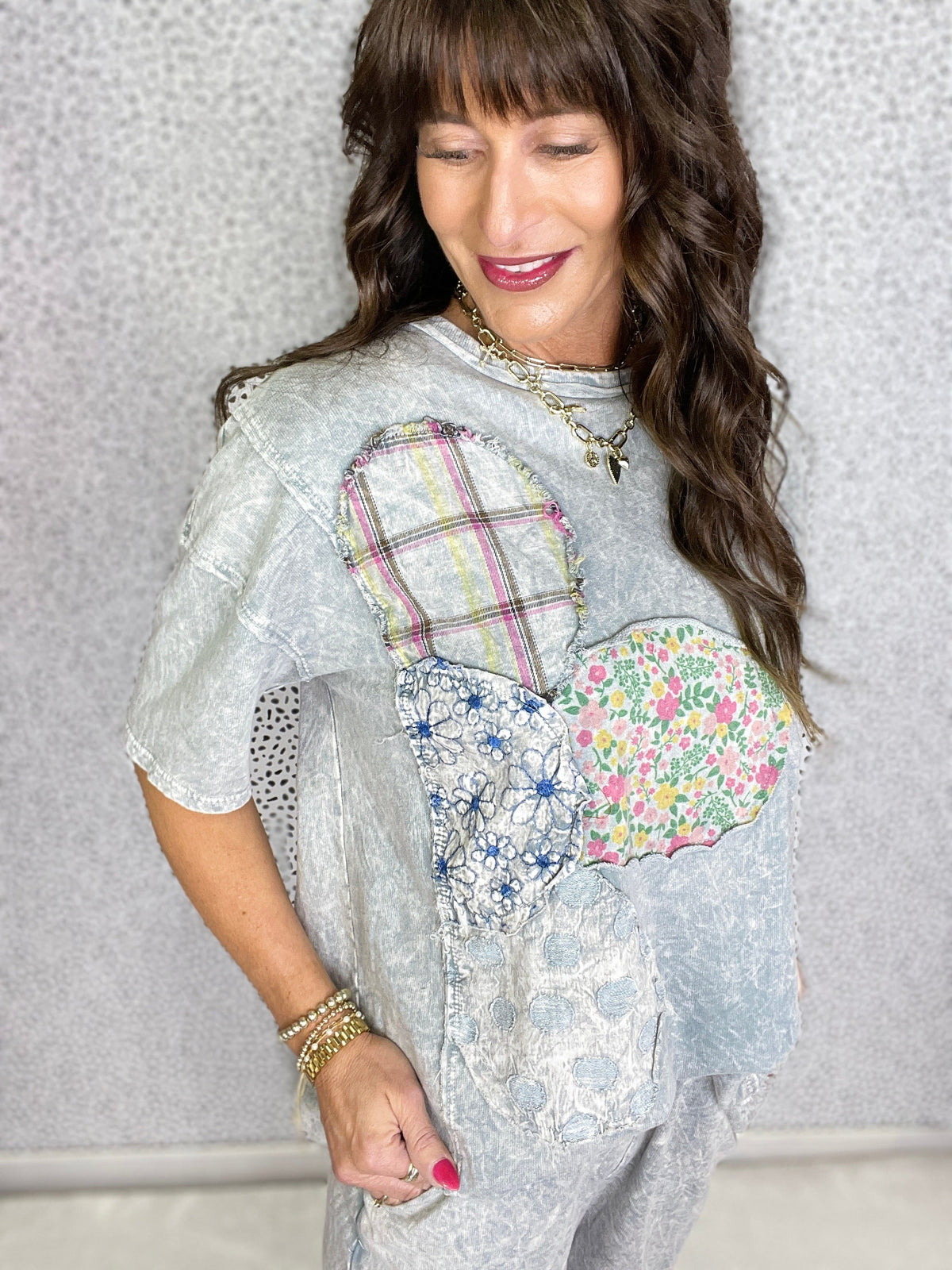 Tossing Petals Patched Flower Top In 2 Colors *Final Sale*