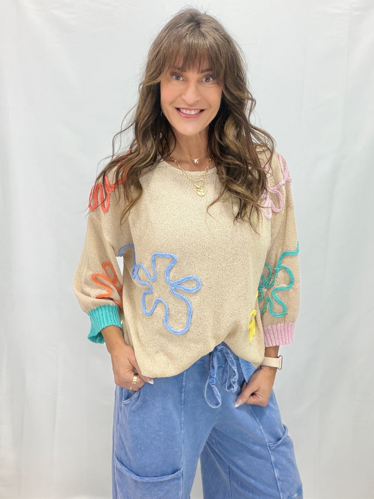 Color Me Cozy Flower Pattern Tunic Sweater In 4 Colors