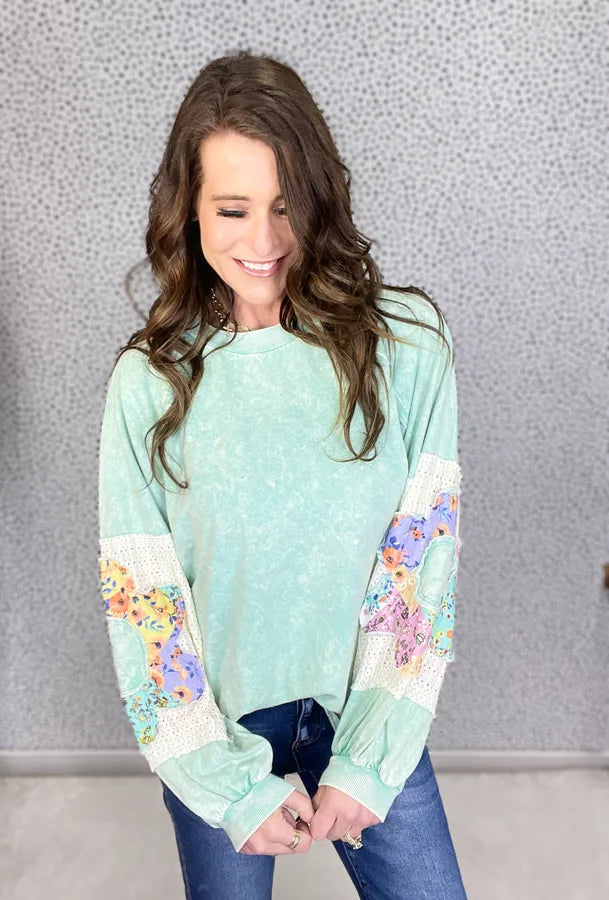 Still Playing Floral Patch Long Sleeve Top In 3 Colors *Final Sale*
