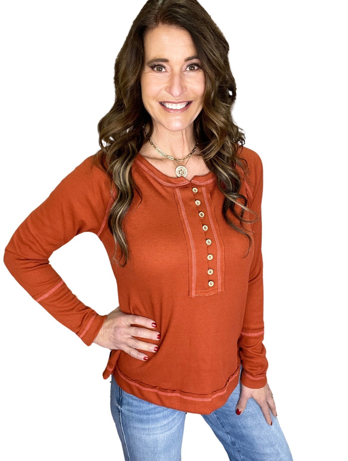 I Hope You Do Thermal Knit Button Front Top