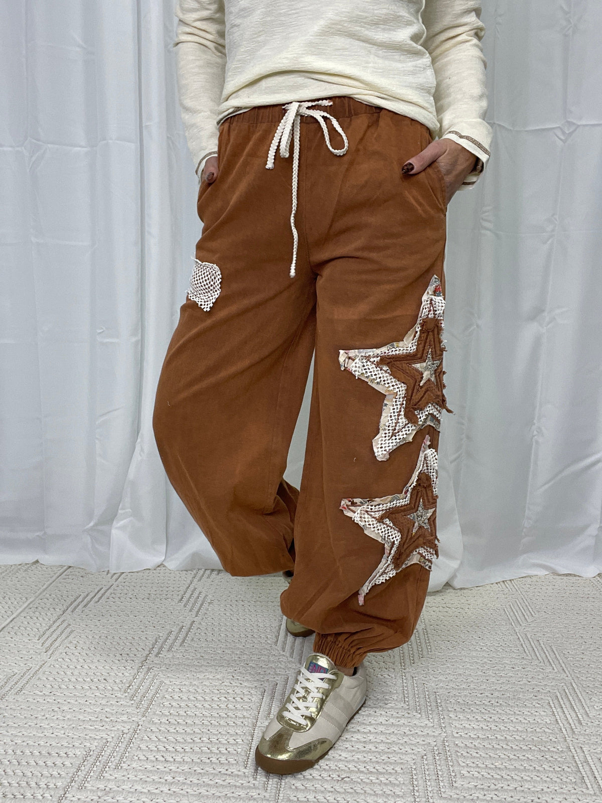 POL Wishing Star Mixed Patches Jogger Pants In 2 Colors