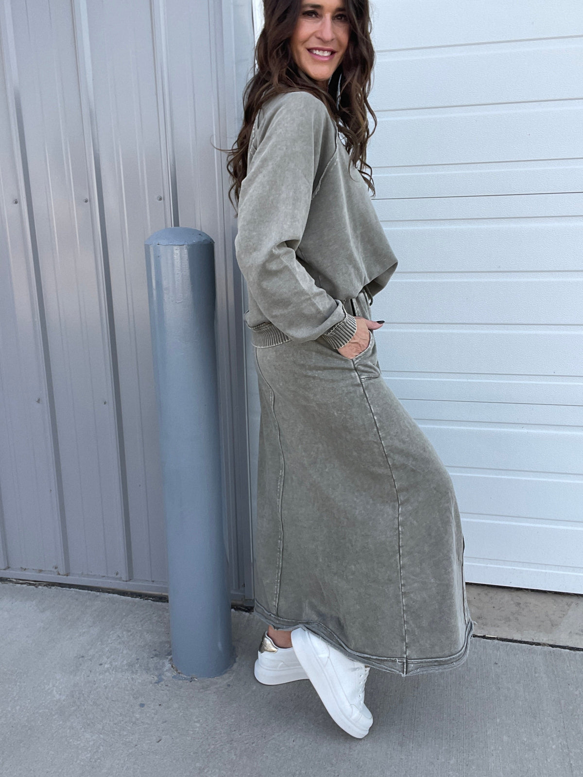Coming Through Mineral Washed Skirt In 3 Colors: Camel, Mocha, Olive *Final Sale*