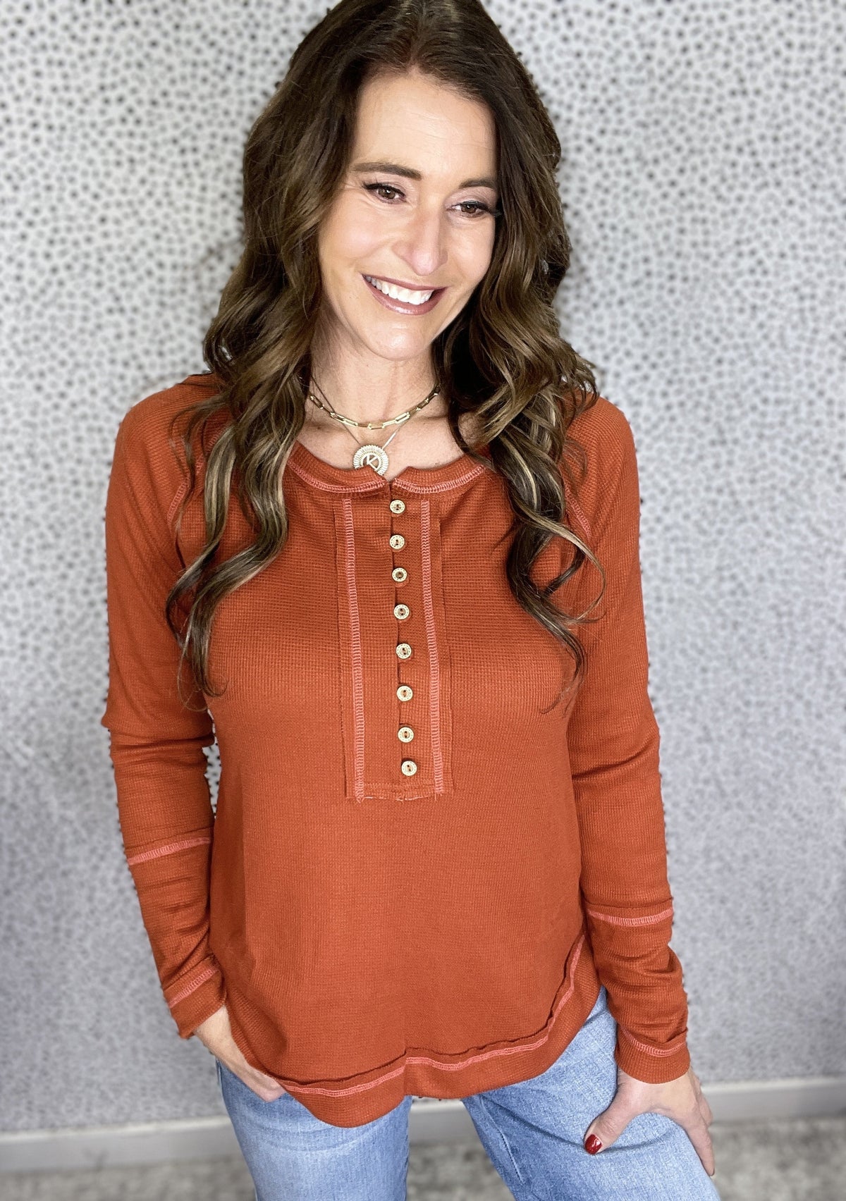 I Hope You Do Thermal Knit Button Front Top