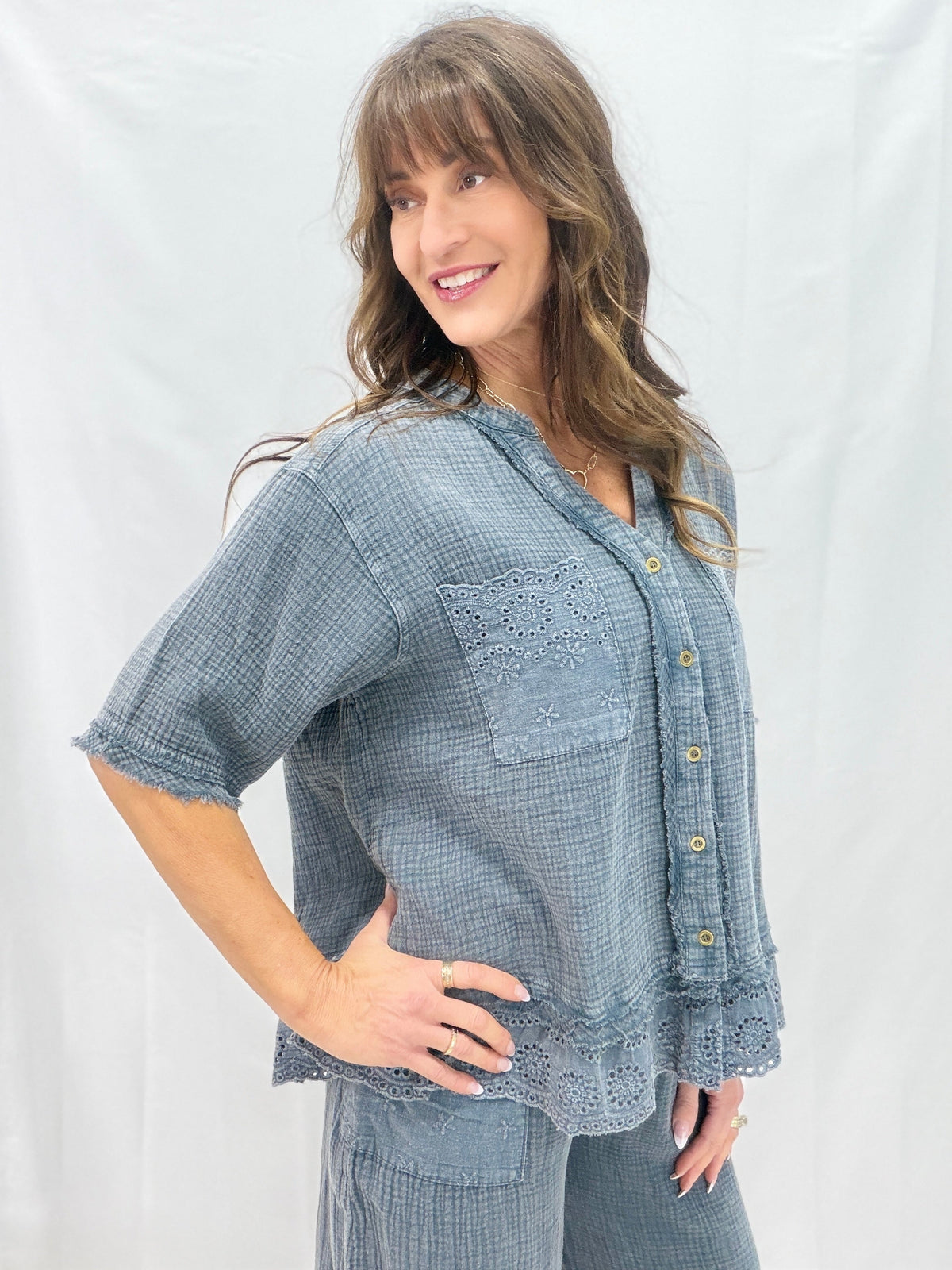 Calming Myself Button Down Top In 3 Colors