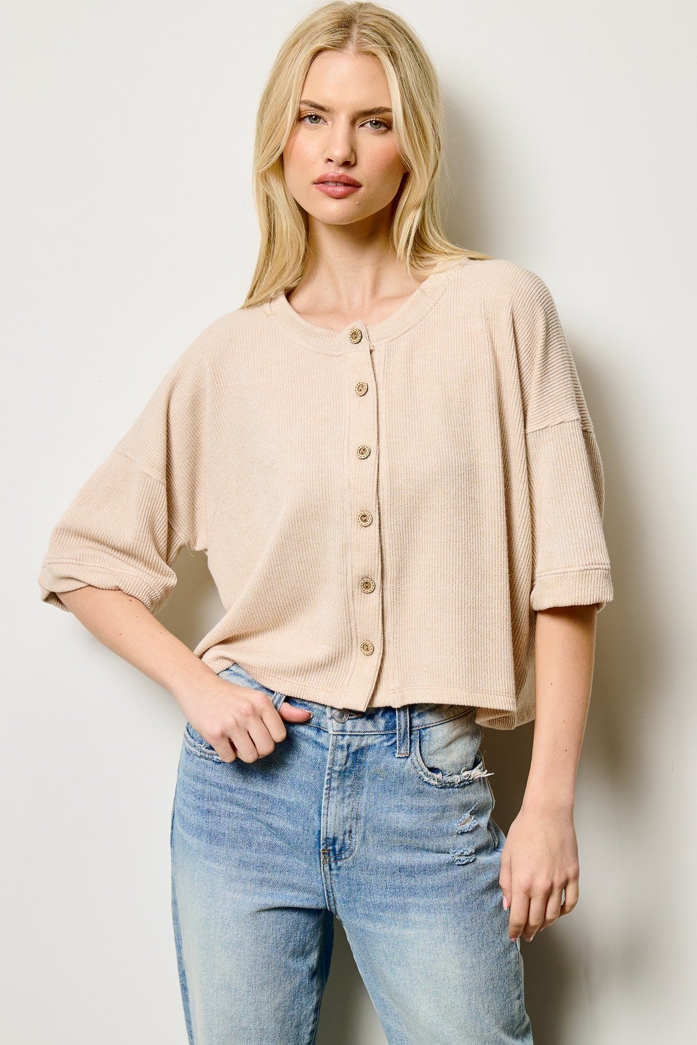 Pre-Order Rib Knit Button-front Top In 3 Colors *Final Sale*