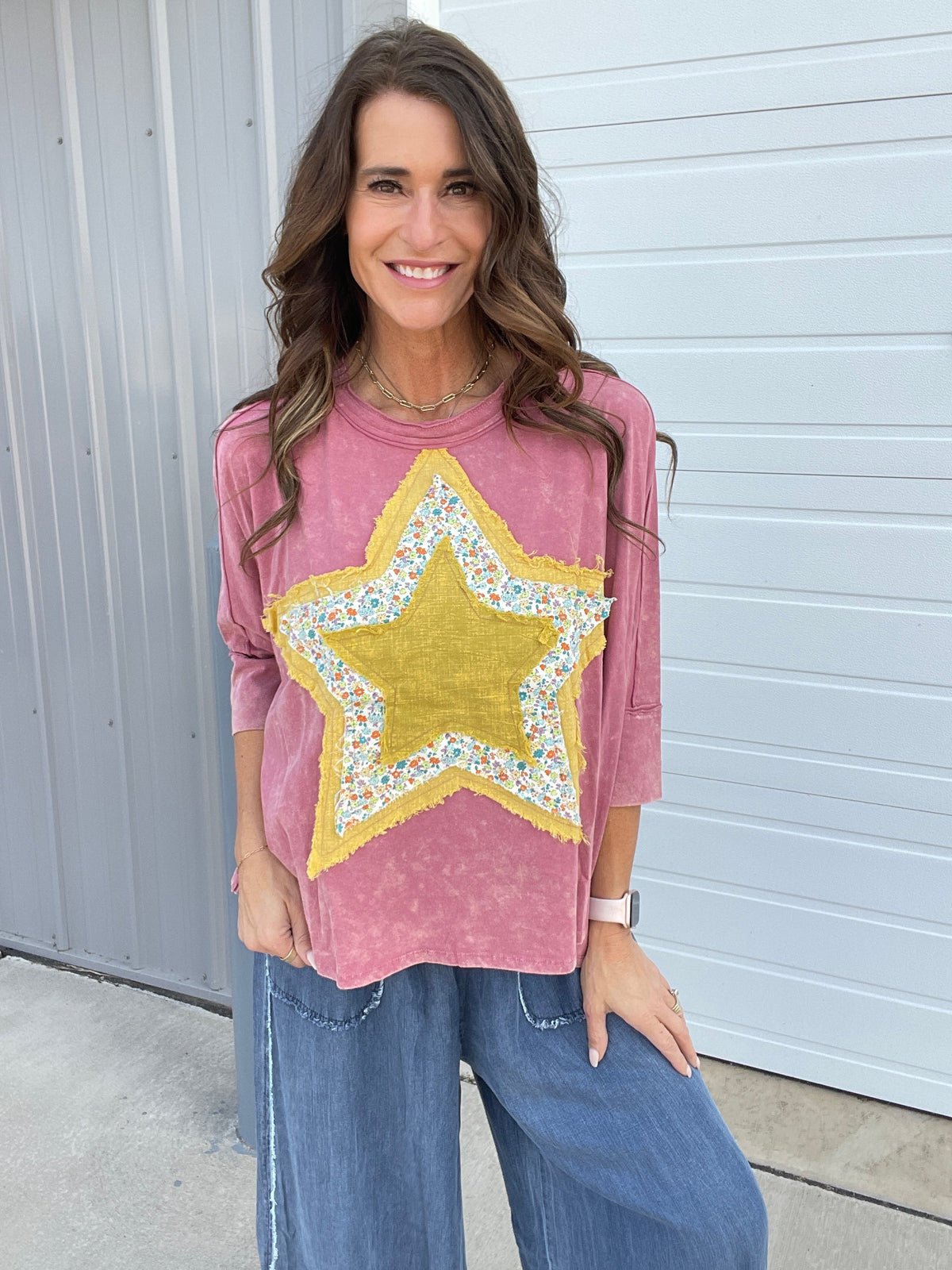 Beautiful Star Loose Fit Top In 3 Colors: Cream. Brown, Rose *Final Sale*