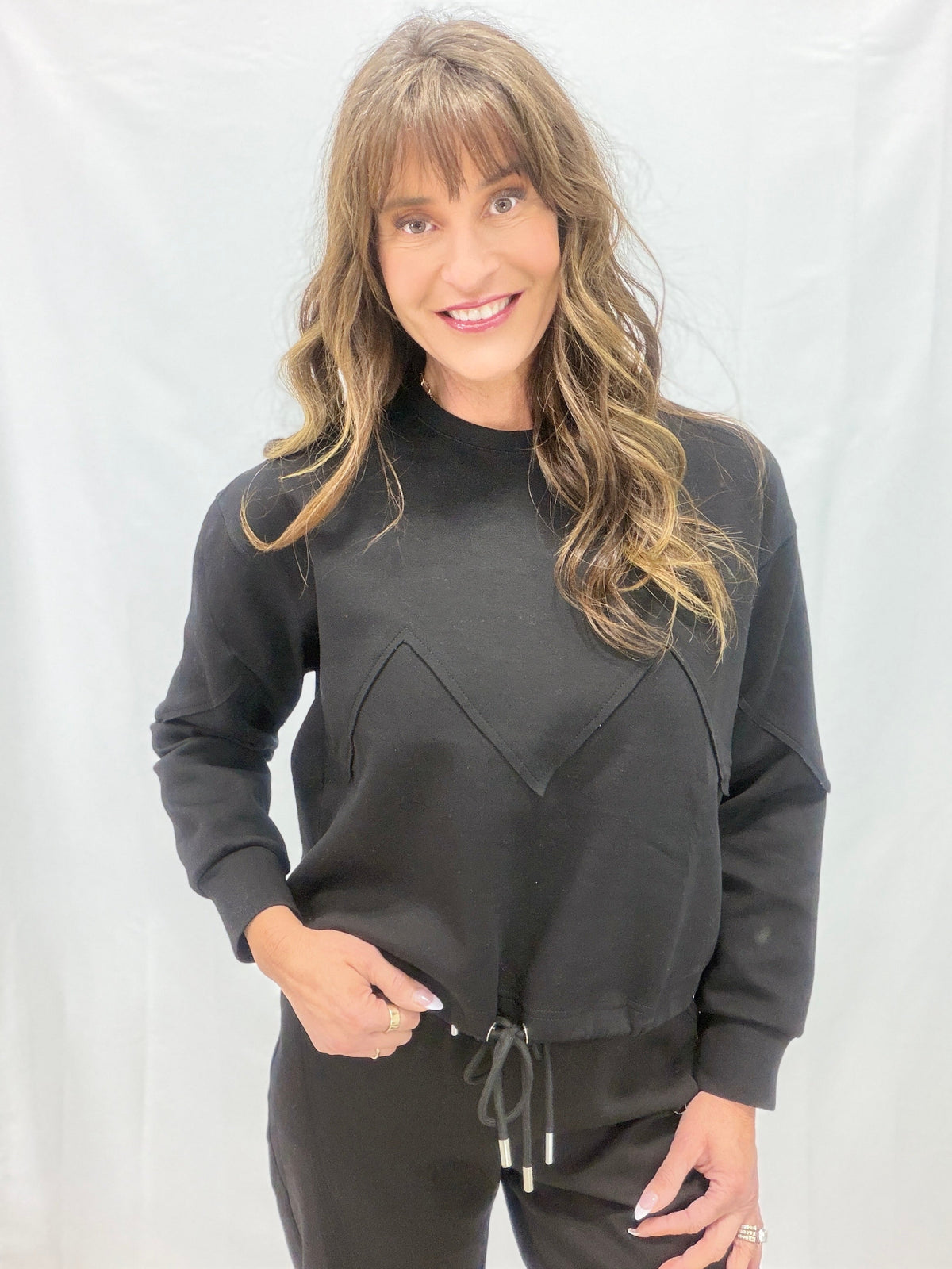 Bank It Drawstring Hem Sweatshirt In Black