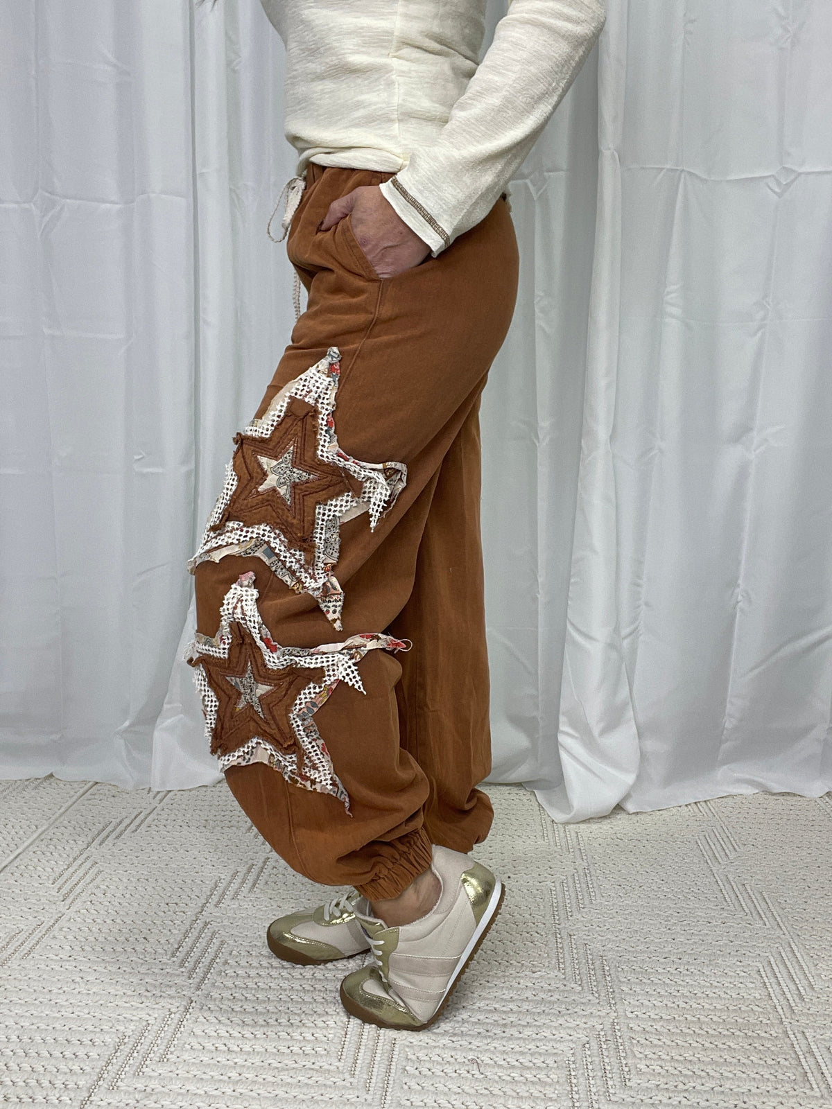 POL Wishing Star Mixed Patches Jogger Pants In 2 Colors