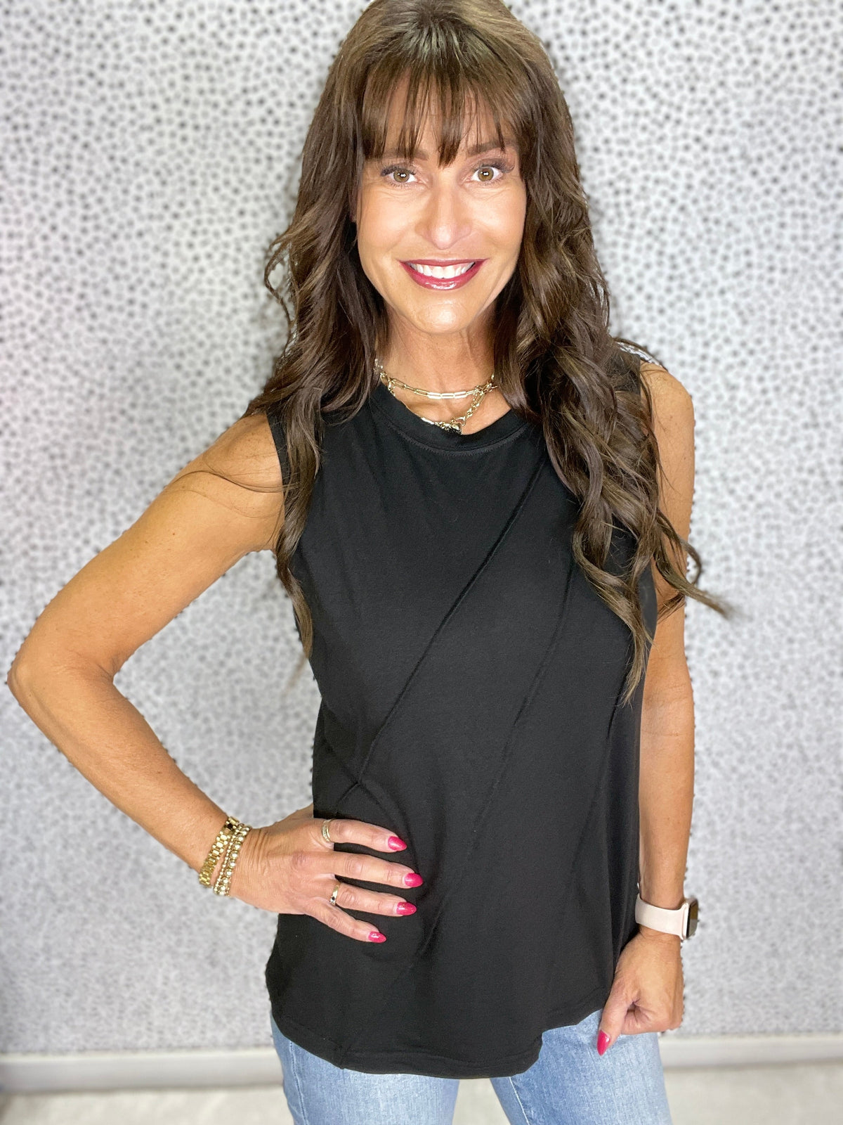 Gracie P Round Neck Pleated Sleeveless Top in 4 colors