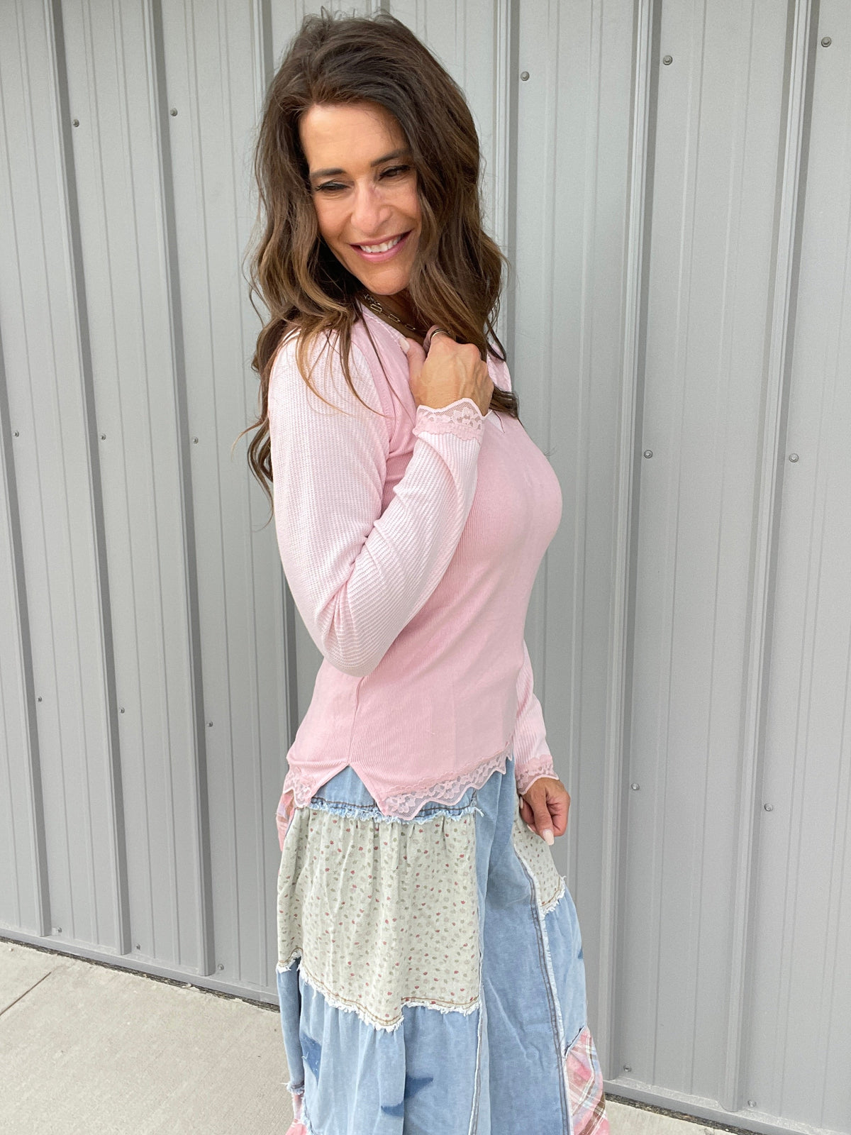 POL Effortless Style Lace Thermal Top In 4 Colors: Charcoal, Mauve, Red, Cream *Final Sale*