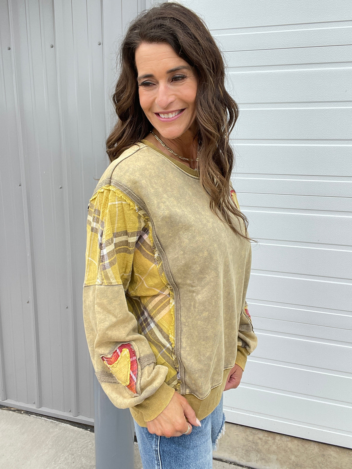 All My Heart Patch Mineral Washed Pullover In 2 Colors: Golden, Pumpkin