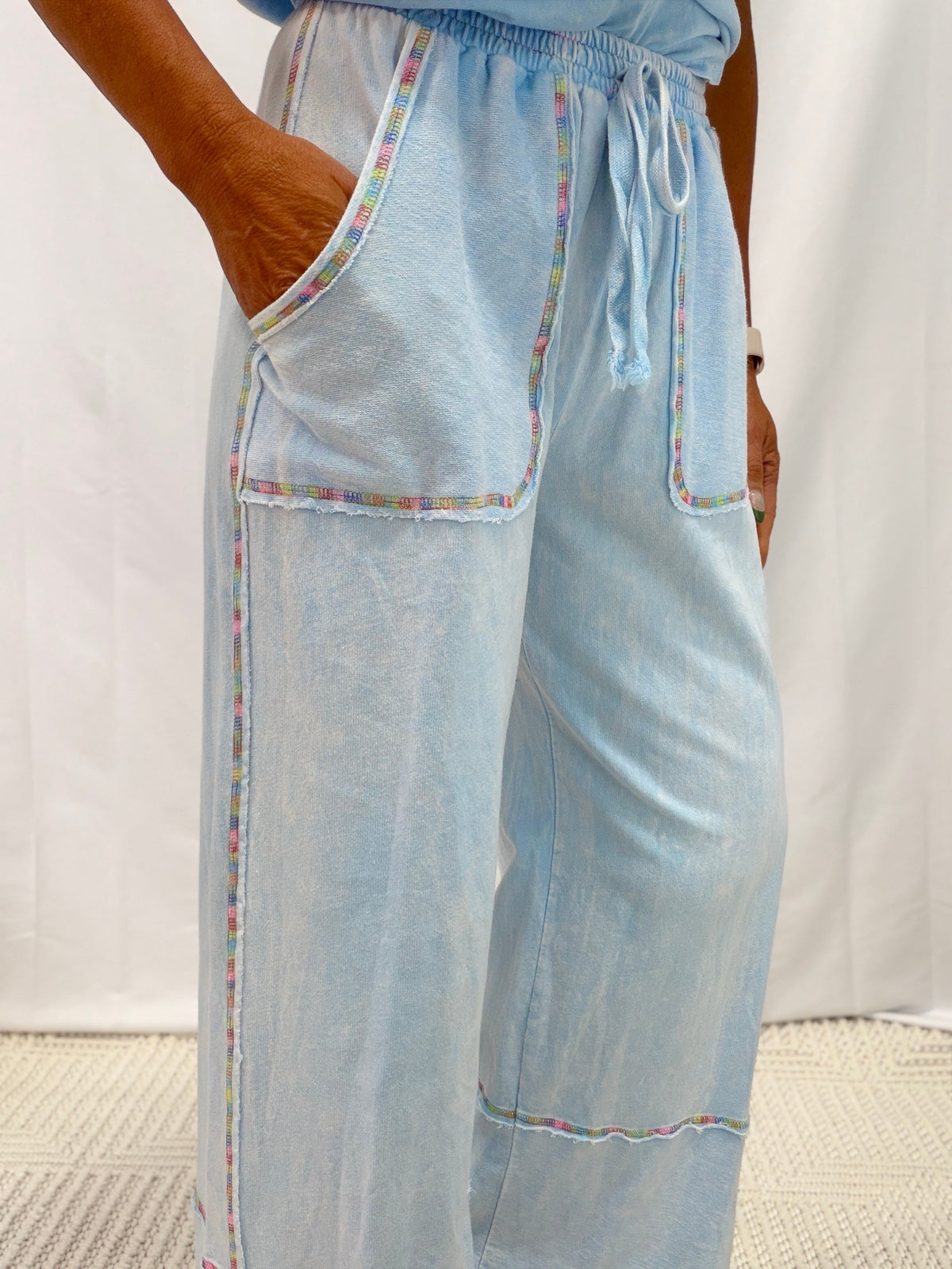 Mineral Washed Rainbow Threads Wide Leg Pants in 2 Colors