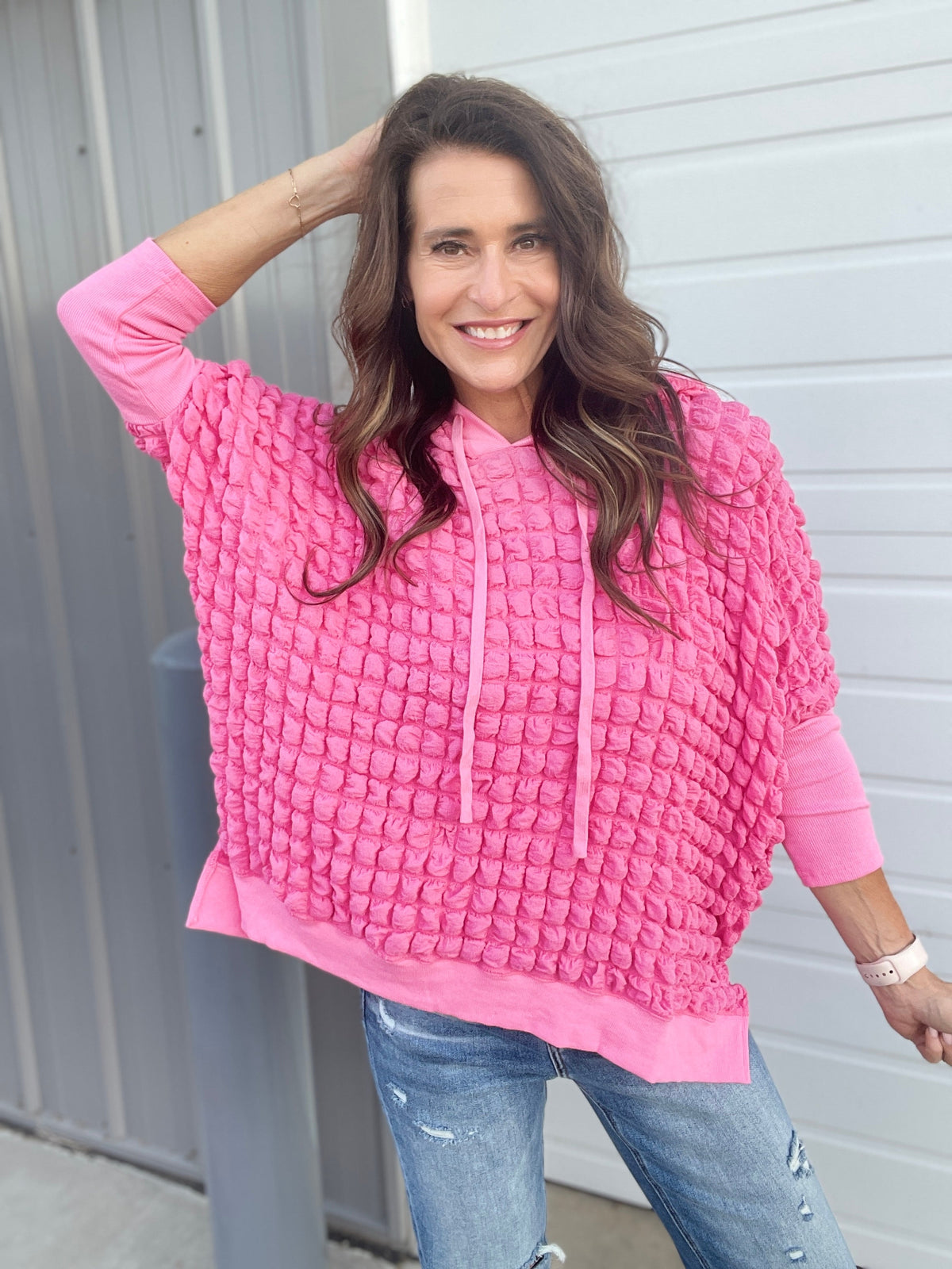 Bubbly Bliss Loose Fit Bubble Hoodie In 3 Colors: Black, Pink, Teal *Final Sale*