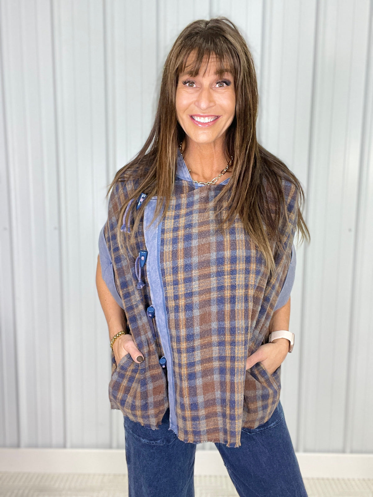 Oli & Hali Heading Home Poncho Style Jacket In Blue *Final Sale*