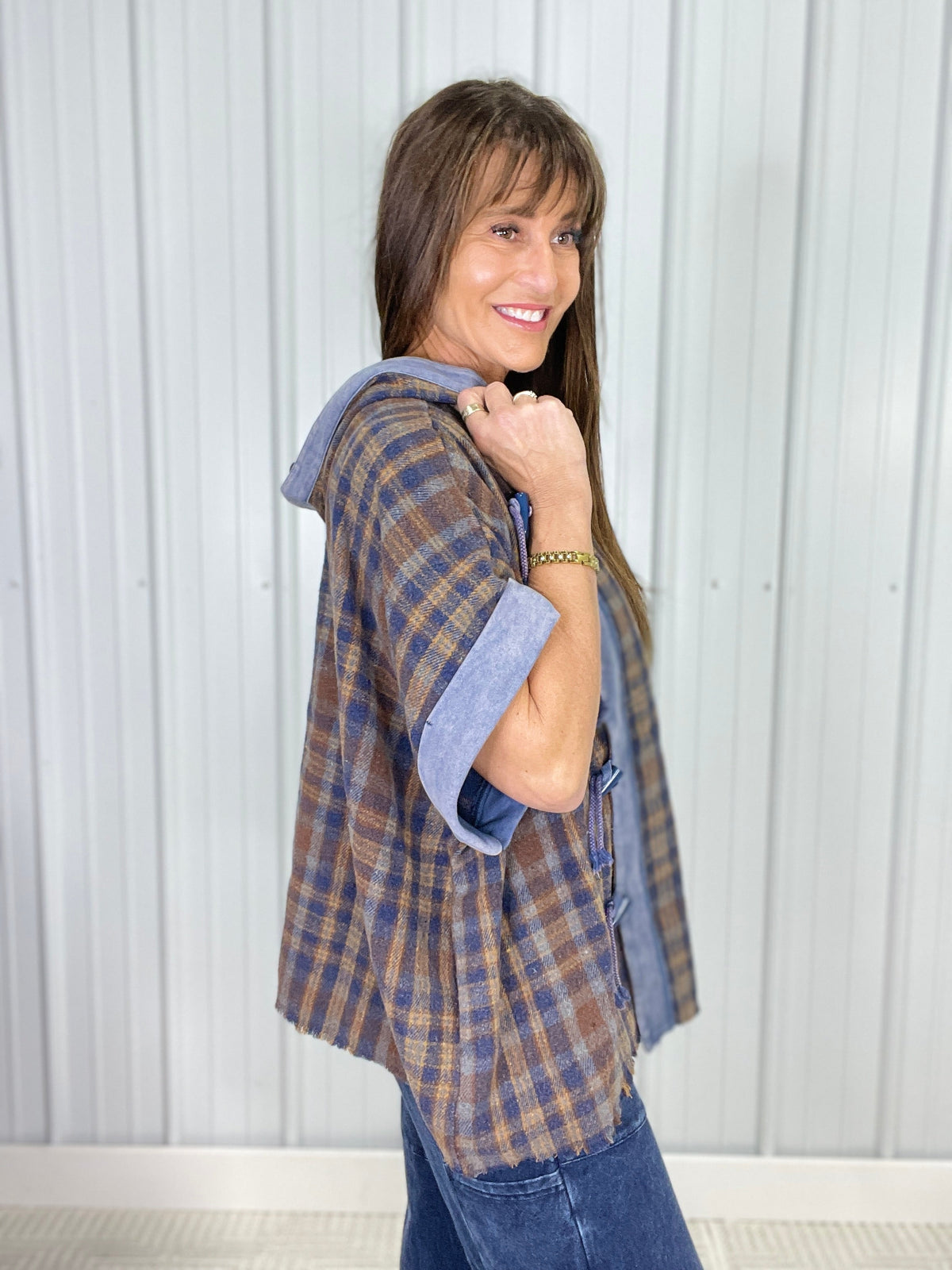 Oli & Hali Heading Home Poncho Style Jacket In Blue *Final Sale*