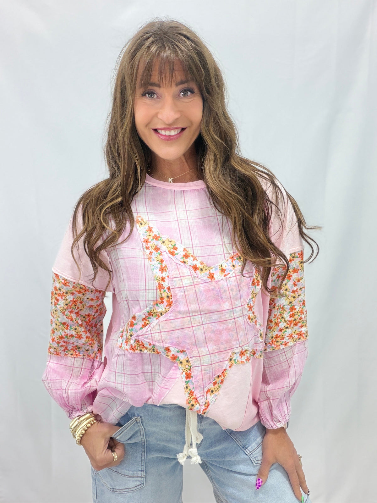 The Happy Way Star Patch Top In Pink