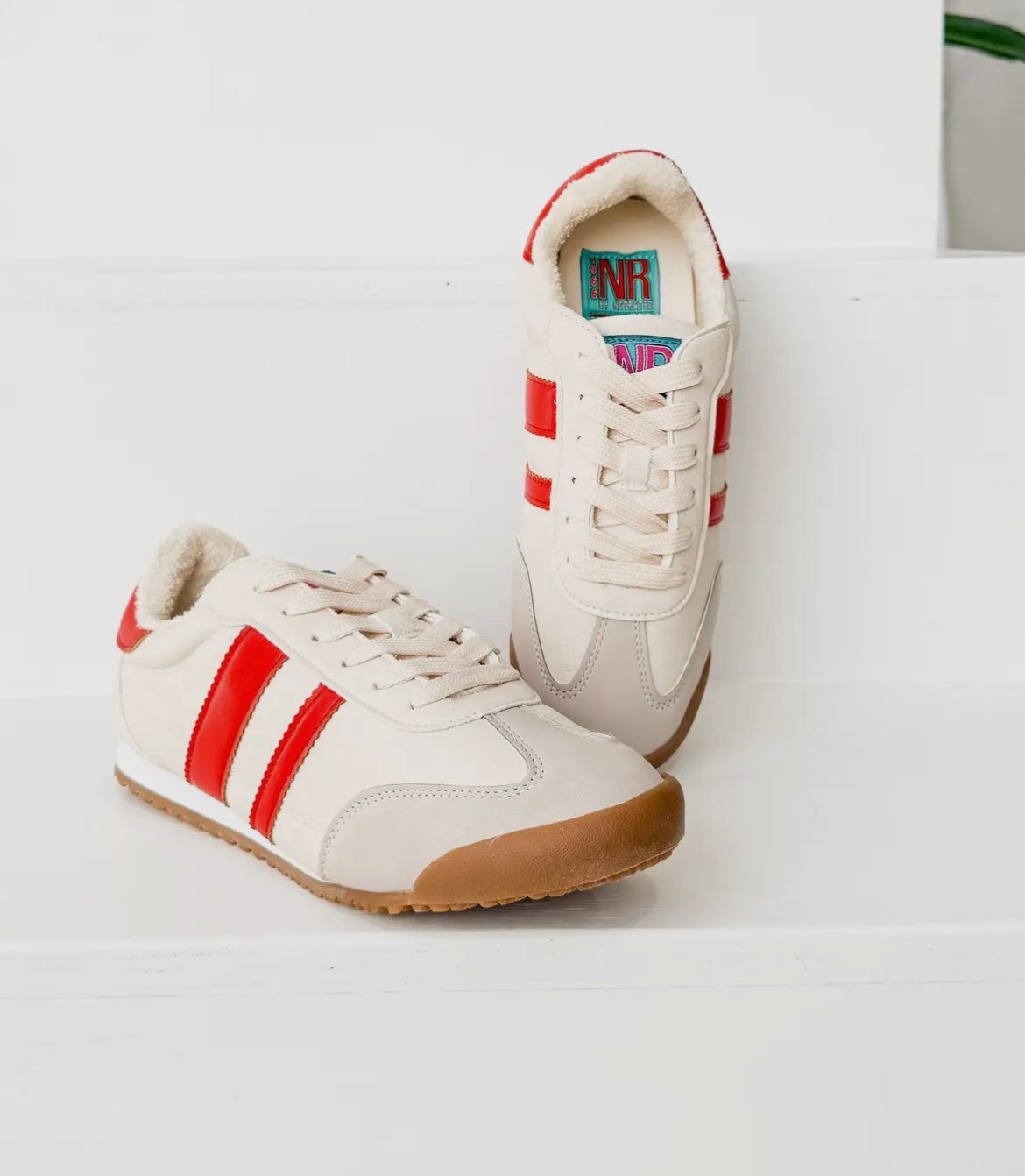 Retro Rally Sneakers in Beige & Red *Final Sale*