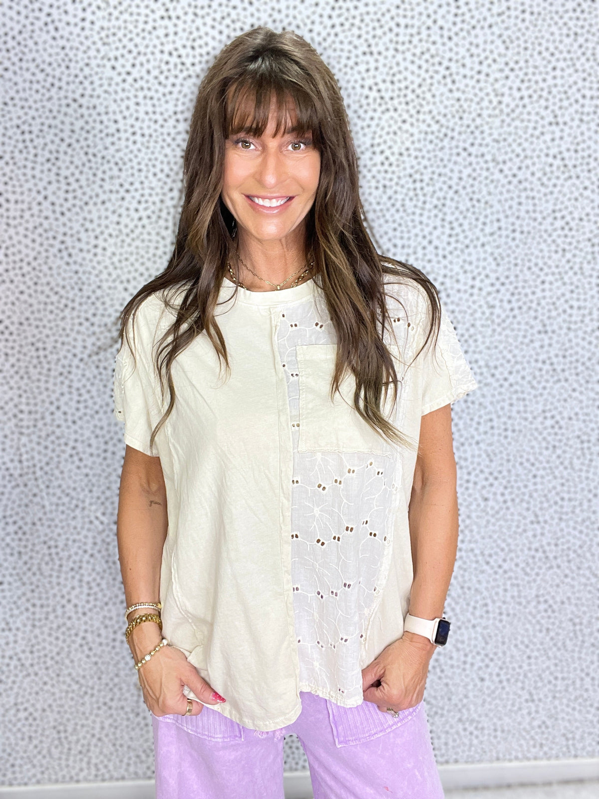 Making Me Blush Eyelet Accent Top in 5 Colors