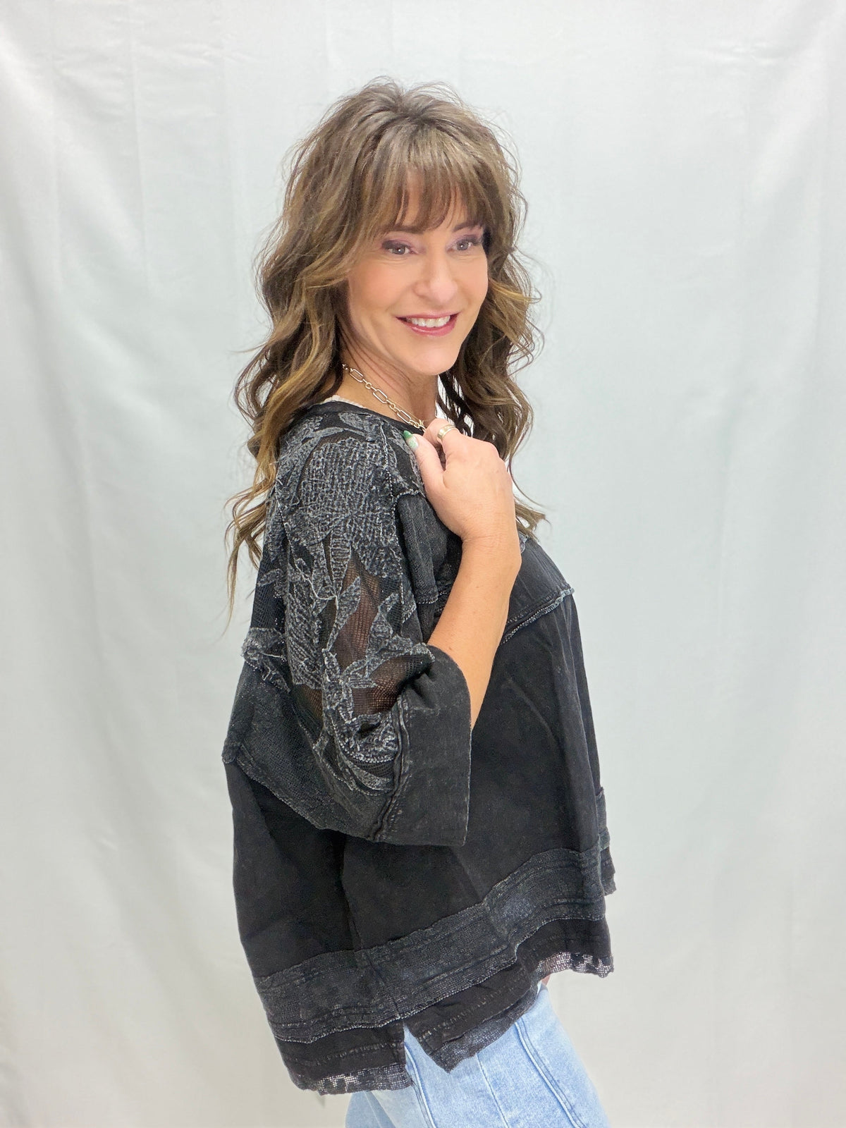 Oli & Hali Washed Lacey Loose Top *Final Sale*