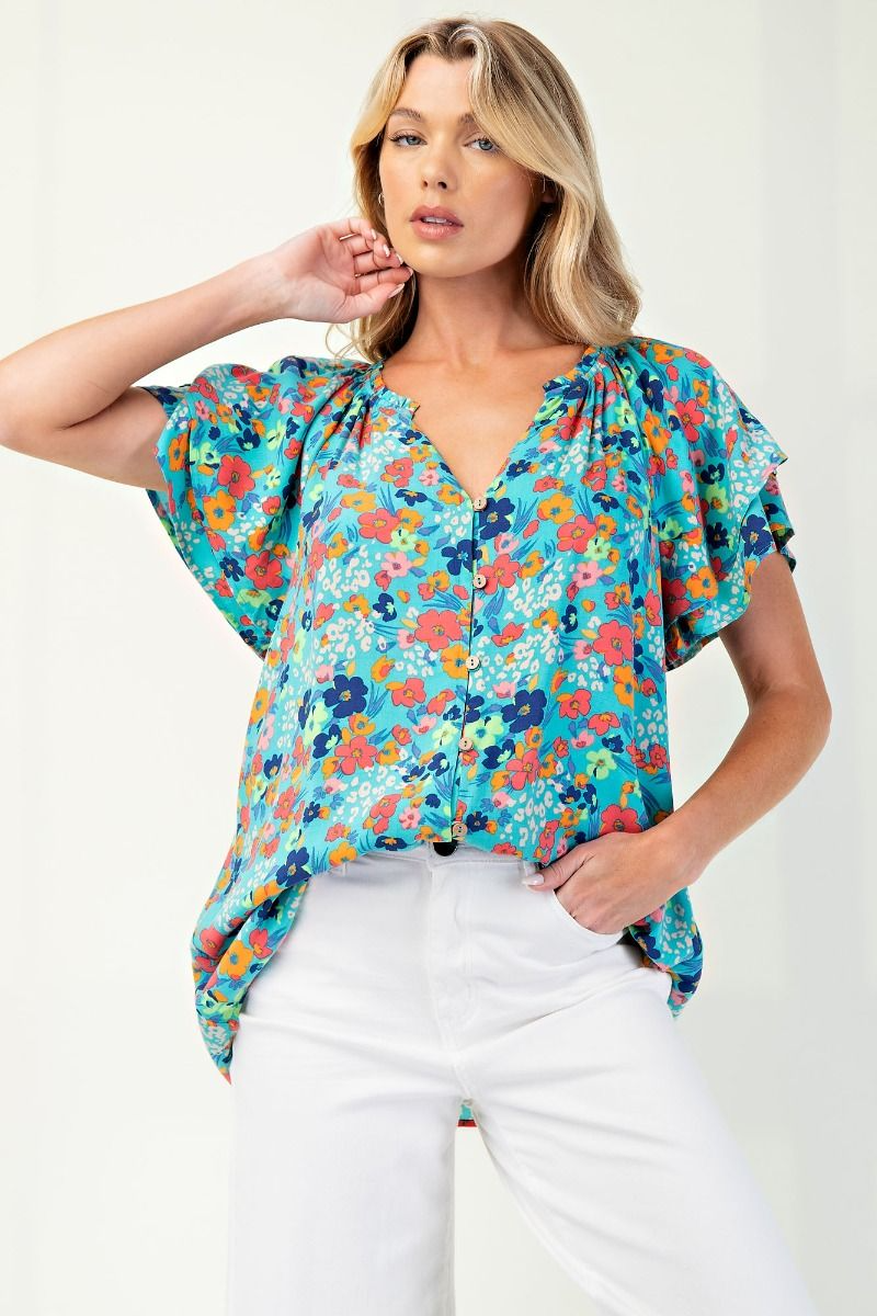 Floral Muse Double Wing Short Sleeve Top In 2 Colors *Final Sale*