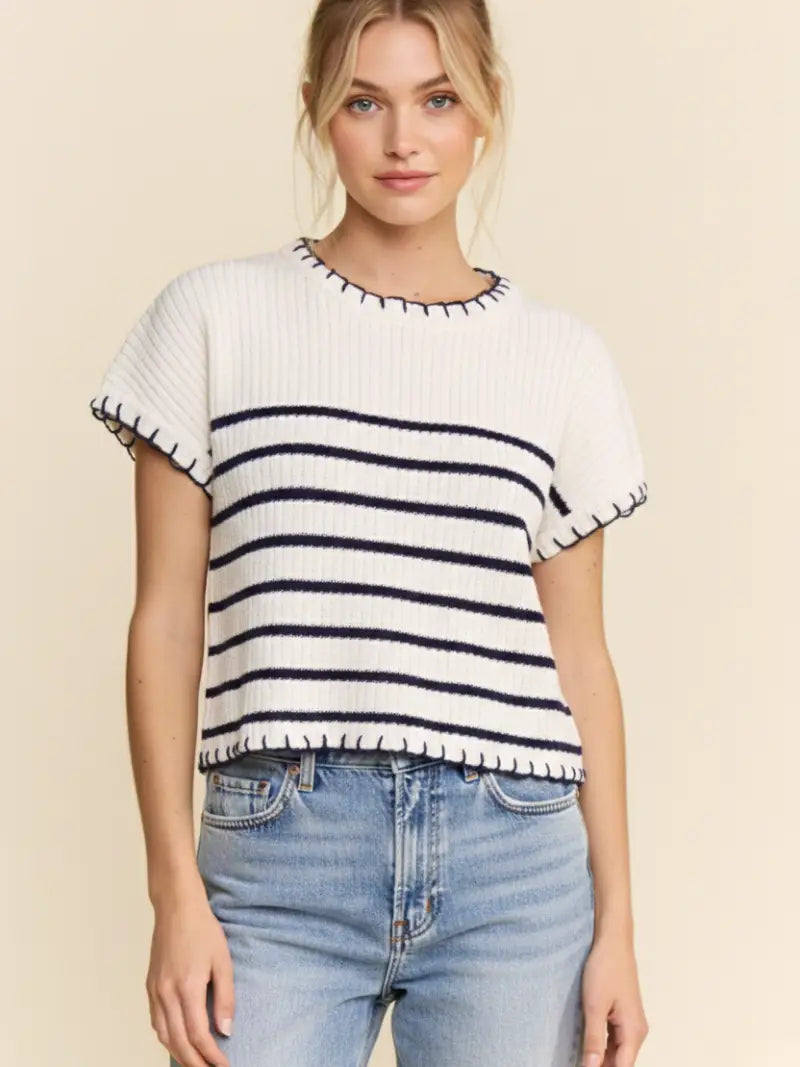 Maritime Stitch Ribbed Knit Top *Final Sale*