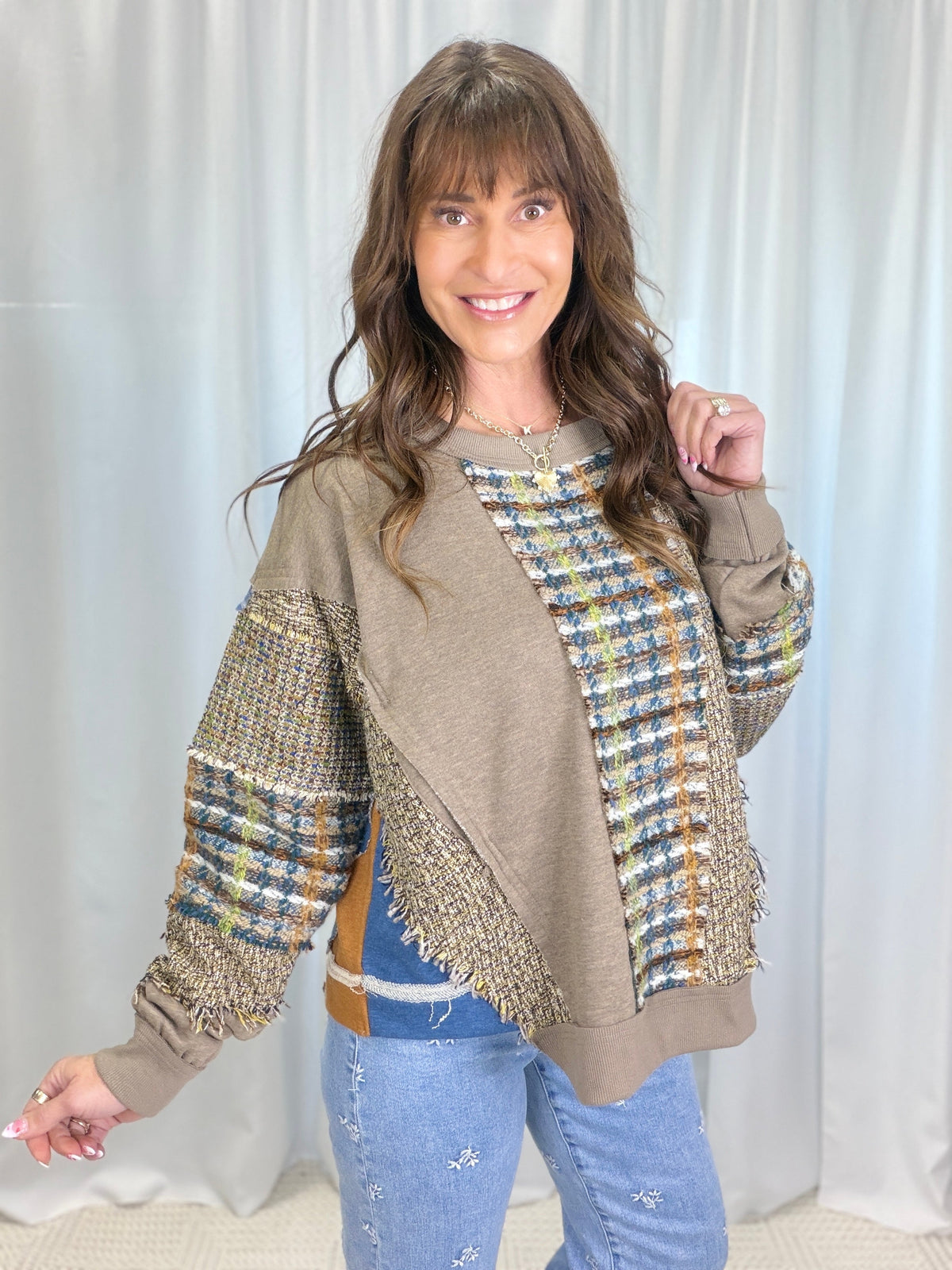 Oli & Hali Patchwork Muse Pullover In Mocha *Final Sale*