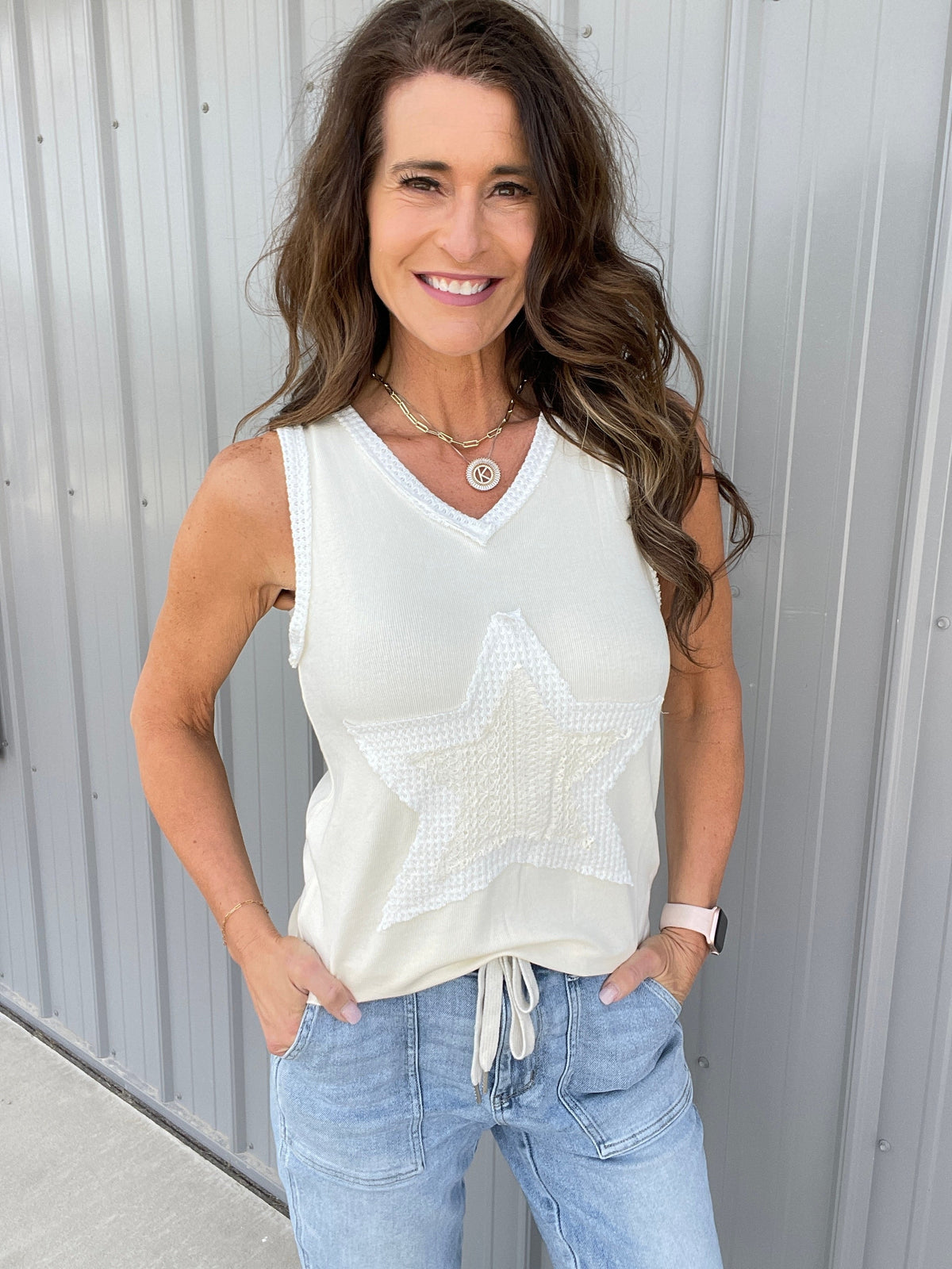Pol Star Gazer Crochet Patch Tank Top In 2 Colors *Final Sale*