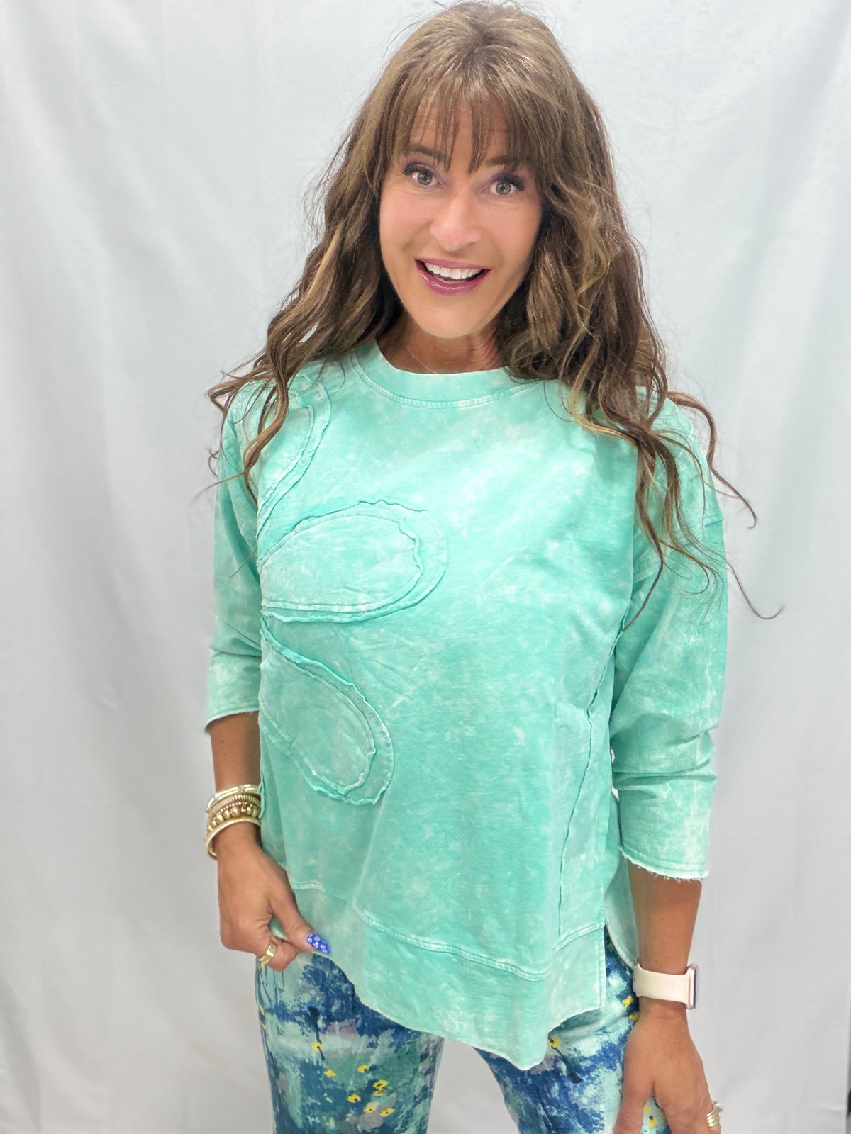 Garden Drive Oversized Long Sleeve Sweatshirt In Aqua