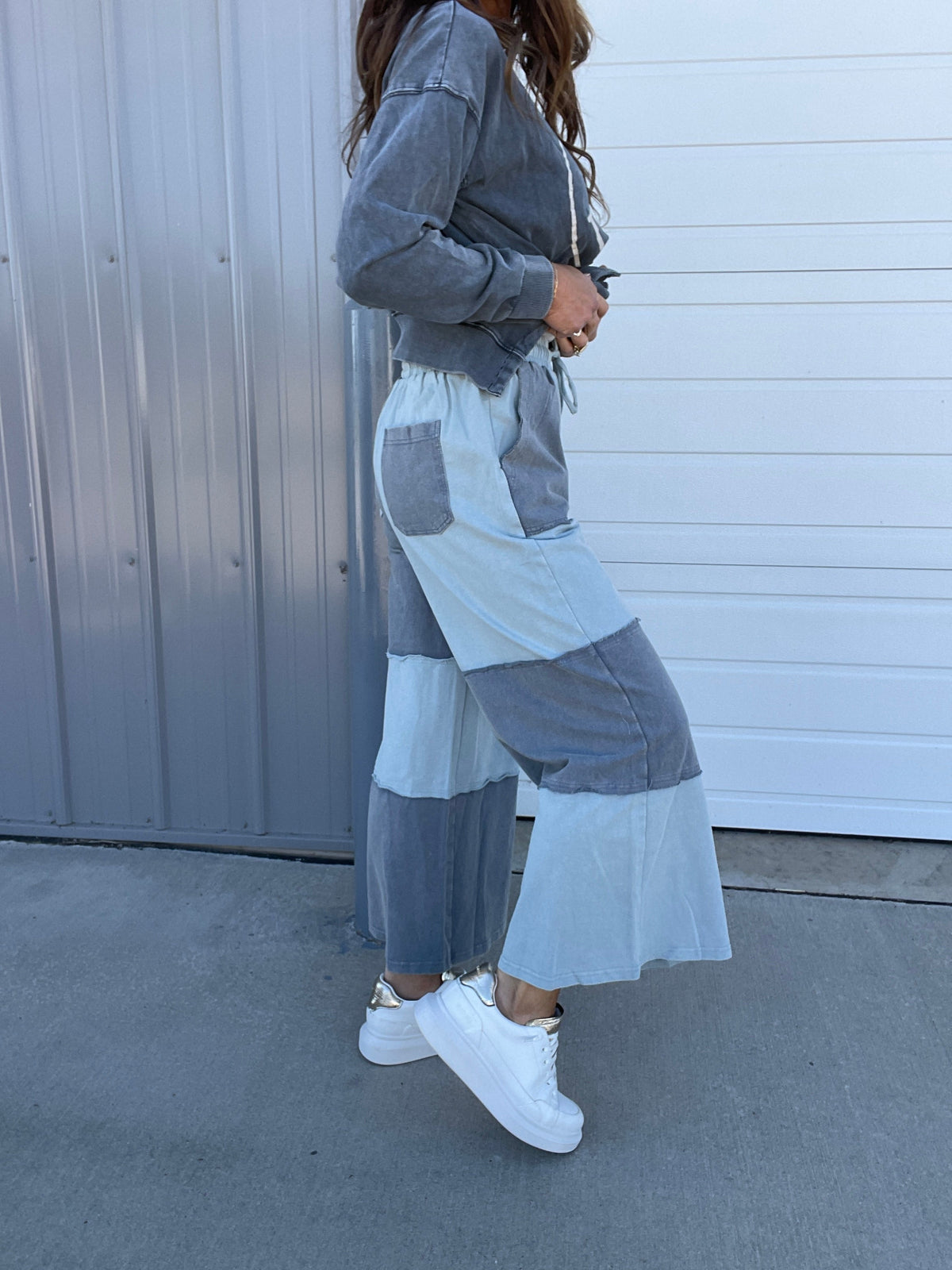 A New Way Colored Block Pants In 2 Colors: Grey, Blue *Final Sale*