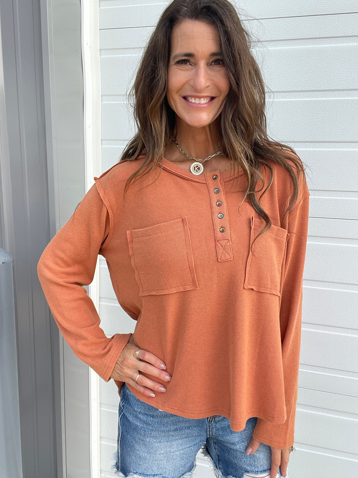 Pol Just The Way We Go Long Sleeve Top In 3 Colors: Sienna, Ivory, Charcoal *Final Sale*