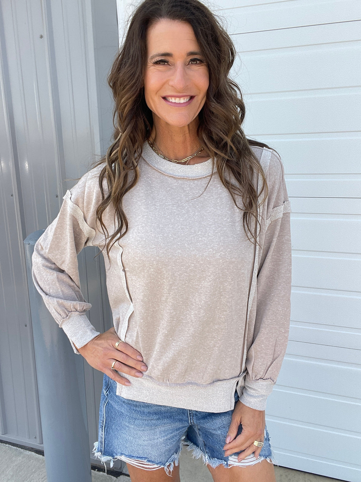 Contrast Feels Easy Fit Long Sleeve Top In 4 Colors: Pink, Blue, Black, Mocha *Final Sale*