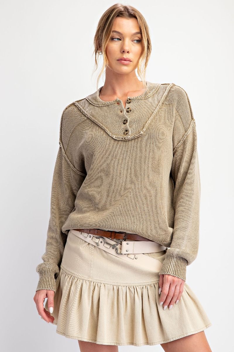 Sands Of Time Washed Out Knit Sweater Pullover In 2 Colors