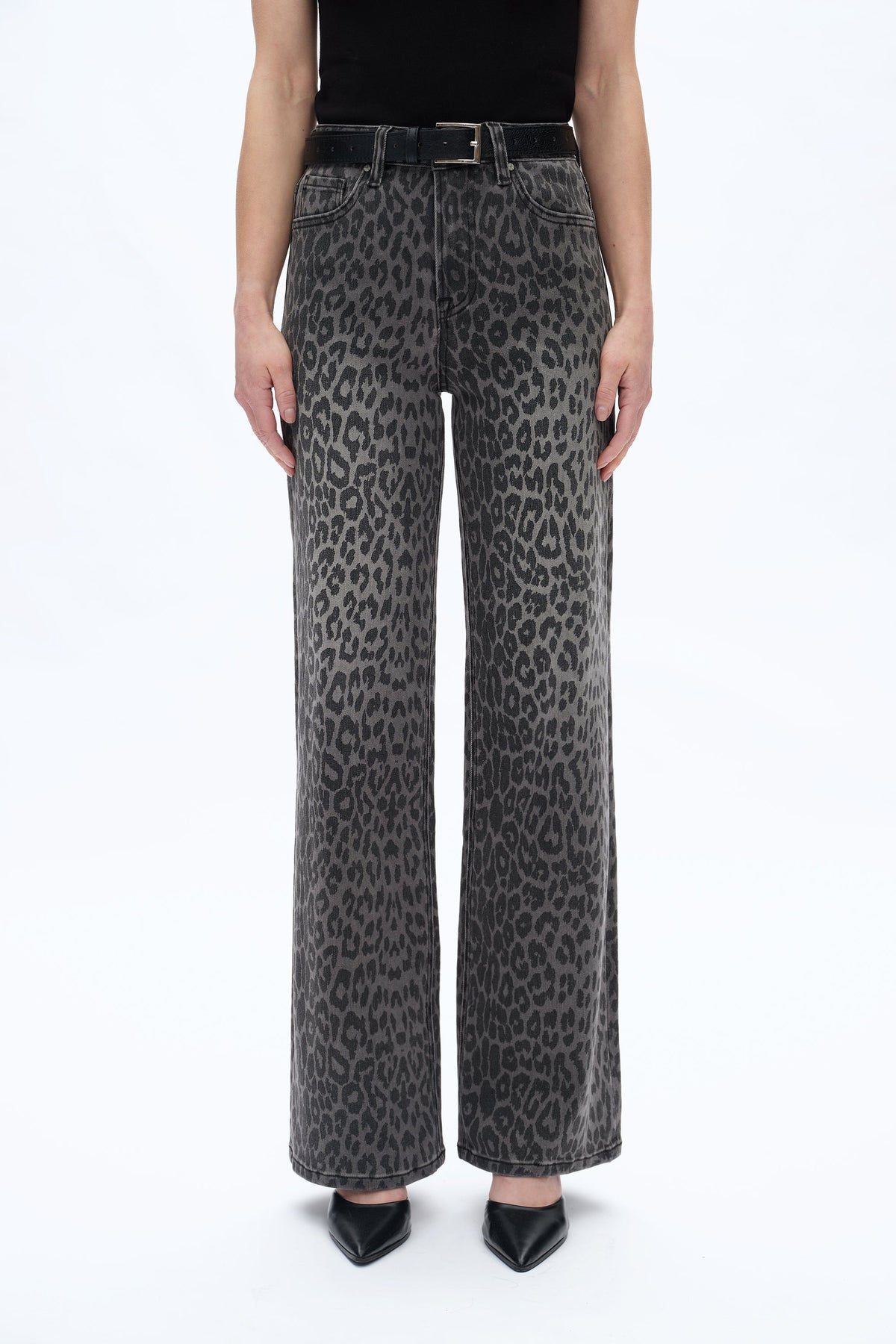 Leia High Rise Leopard Print Wide Leg Jeans 214 In Black