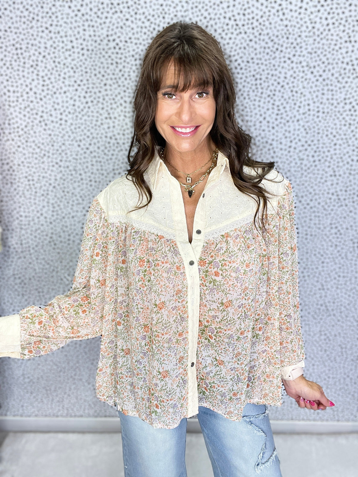 Pol Meadow Bloom Button-Up in 2 Colors