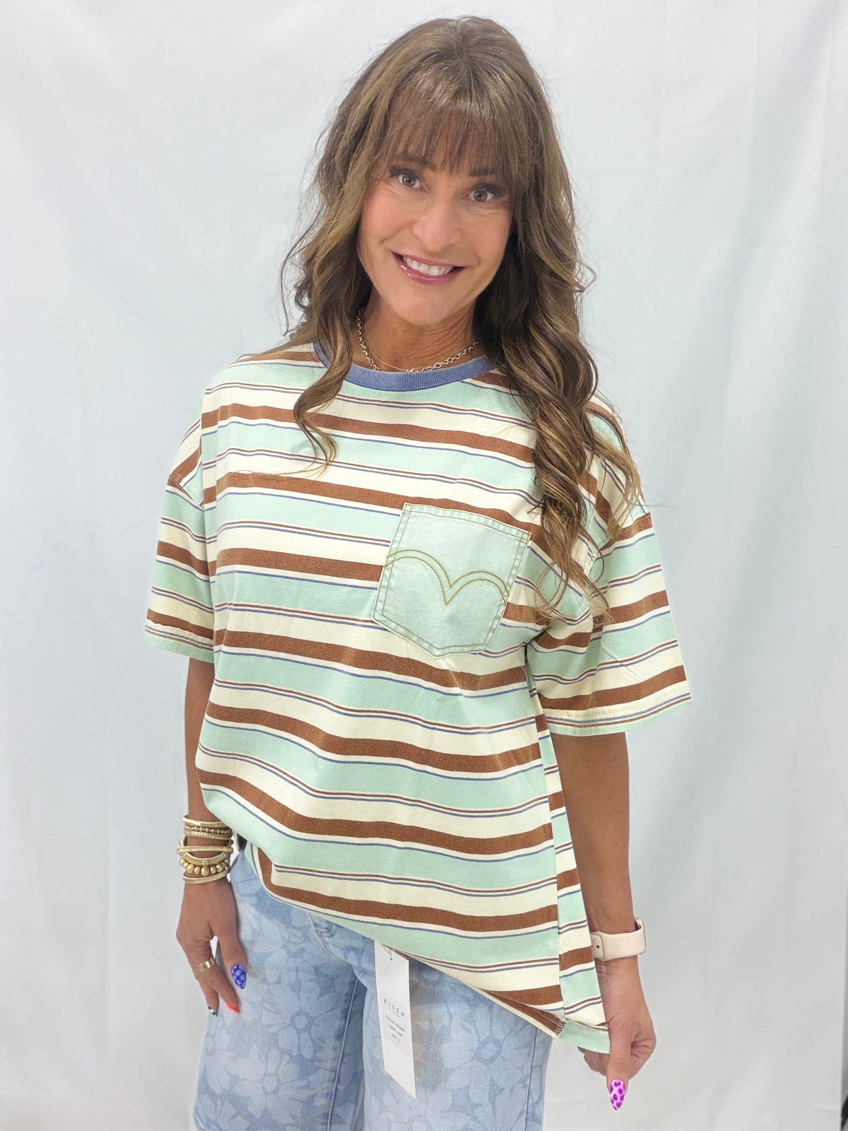 Wander Around Striped Easy Fit Top In 2 Colors