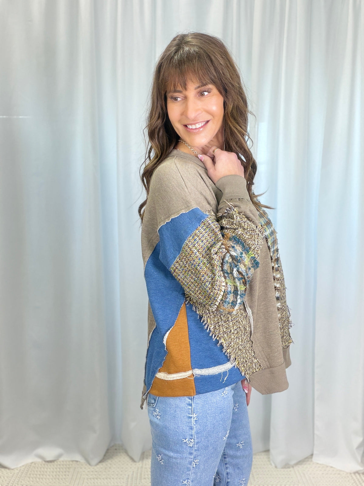 Oli & Hali Patchwork Muse Pullover In Mocha *Final Sale*