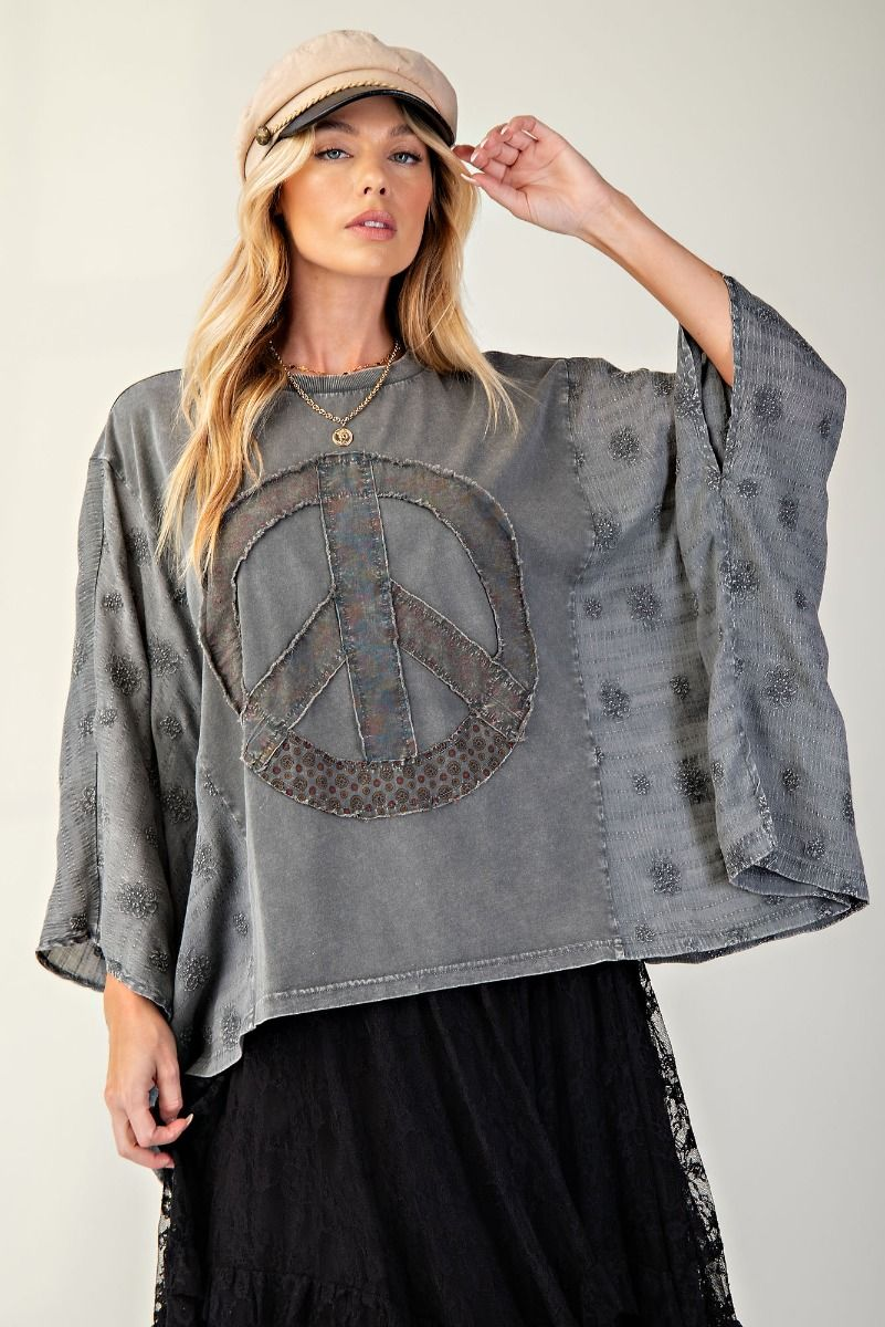 Peace Among Us Mineral Washed Poncho Top In 2 Colors *Final Sale*