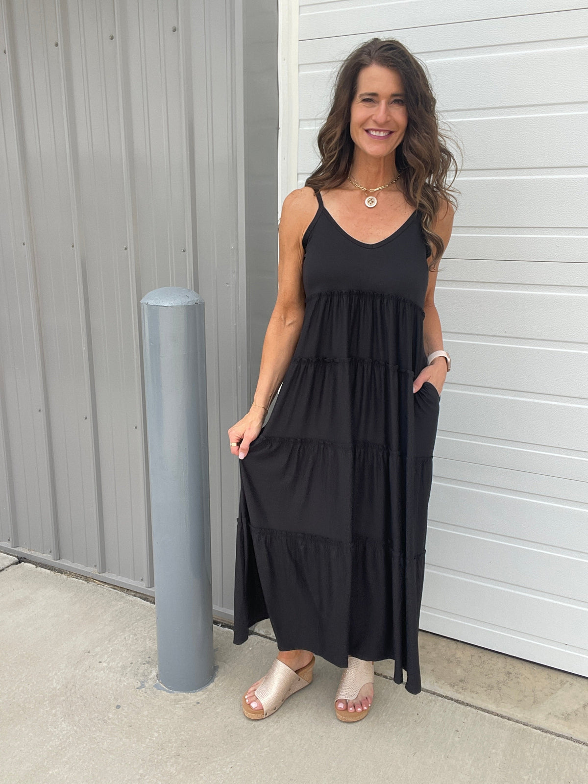 She's Got The Look Tiered Cami V Neck Adjustable Strap Maxi Dress In 4 Colors *Final Sale*