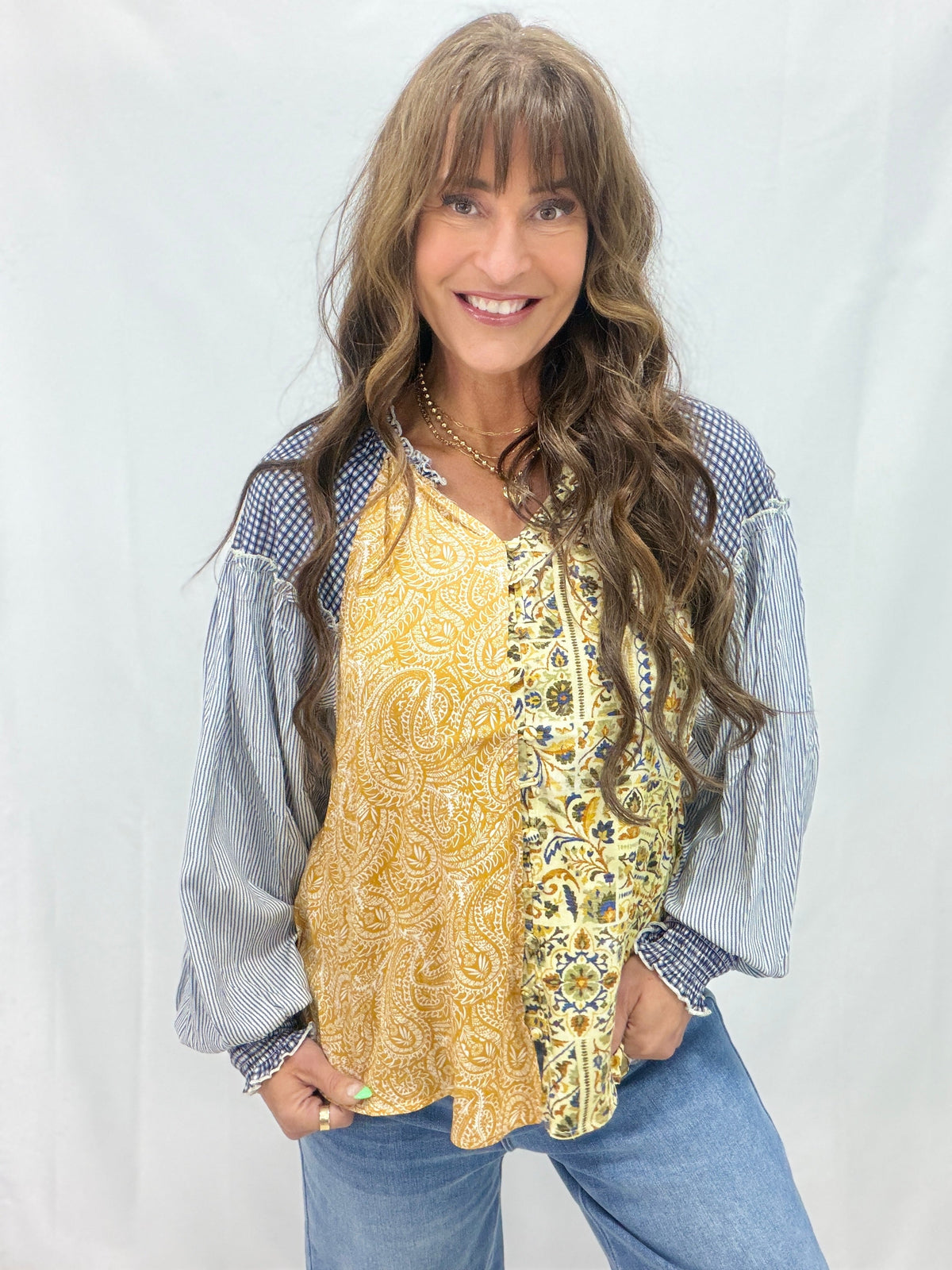 Oli & Hali What A Treat Button Front Blouse In Honey