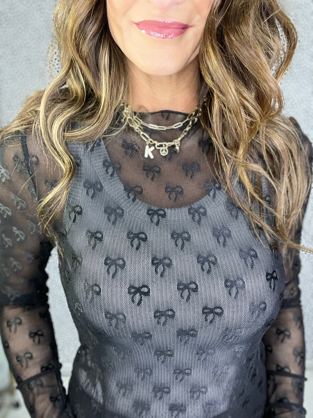 Put A Bow On It Long Sleeve Mesh Top In 2 Colors