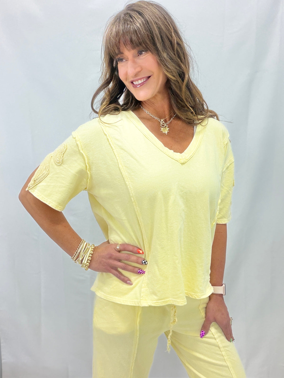 Charmed By Bows Mineral Washed Slit Top In 5 Colors